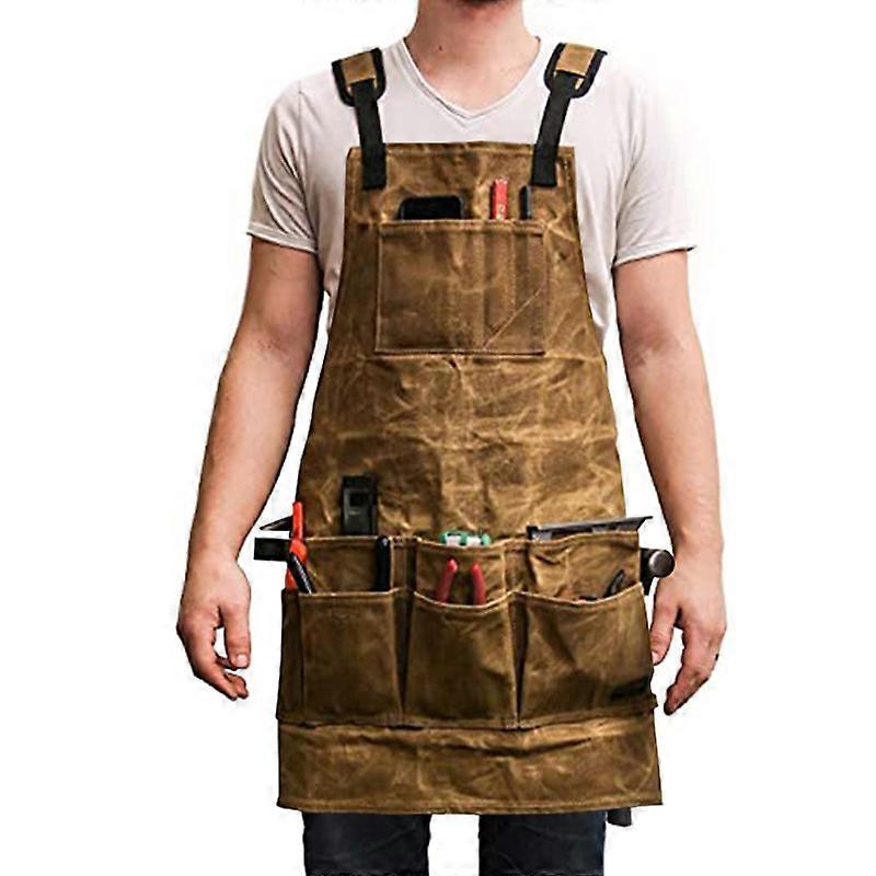 Waxed canvas apron double layer three-dimensional pocket straps adjustable woodworking tool apron