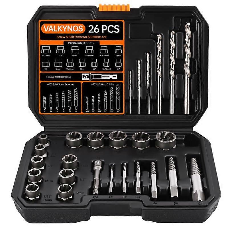 26 Pcs Bolt Extractor Kit and Left Hand Drill Bit Reverse Drill Bit Extractor Set, with Hex Adapter