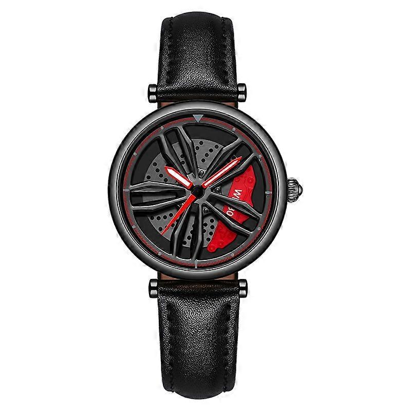SANDA 1074 3D Hollow Out Wheel Montre à quartz à cadran non rotatif pour femmes, style : ceinture en cuir
