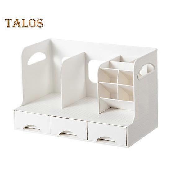 Pen Holder Bookend Large Capacity Desk Organizer with Smooth Drawer Handles Multi-Functional Storage Stationery Organizer