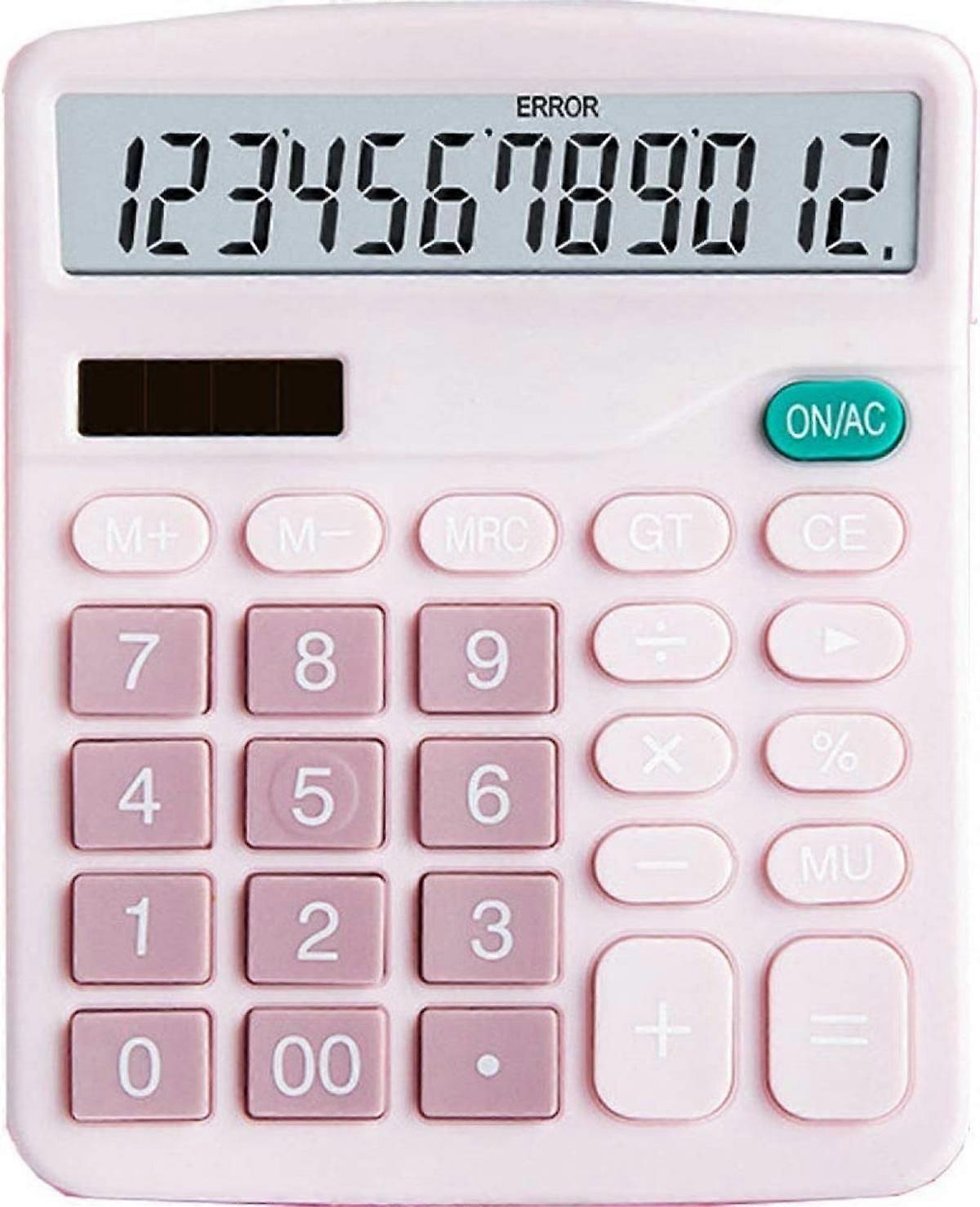 Calculator, 12-bit Solar Battery Dual Power Standard Function Electronic Calculator with Large LCD Display Office Calculator Pink
