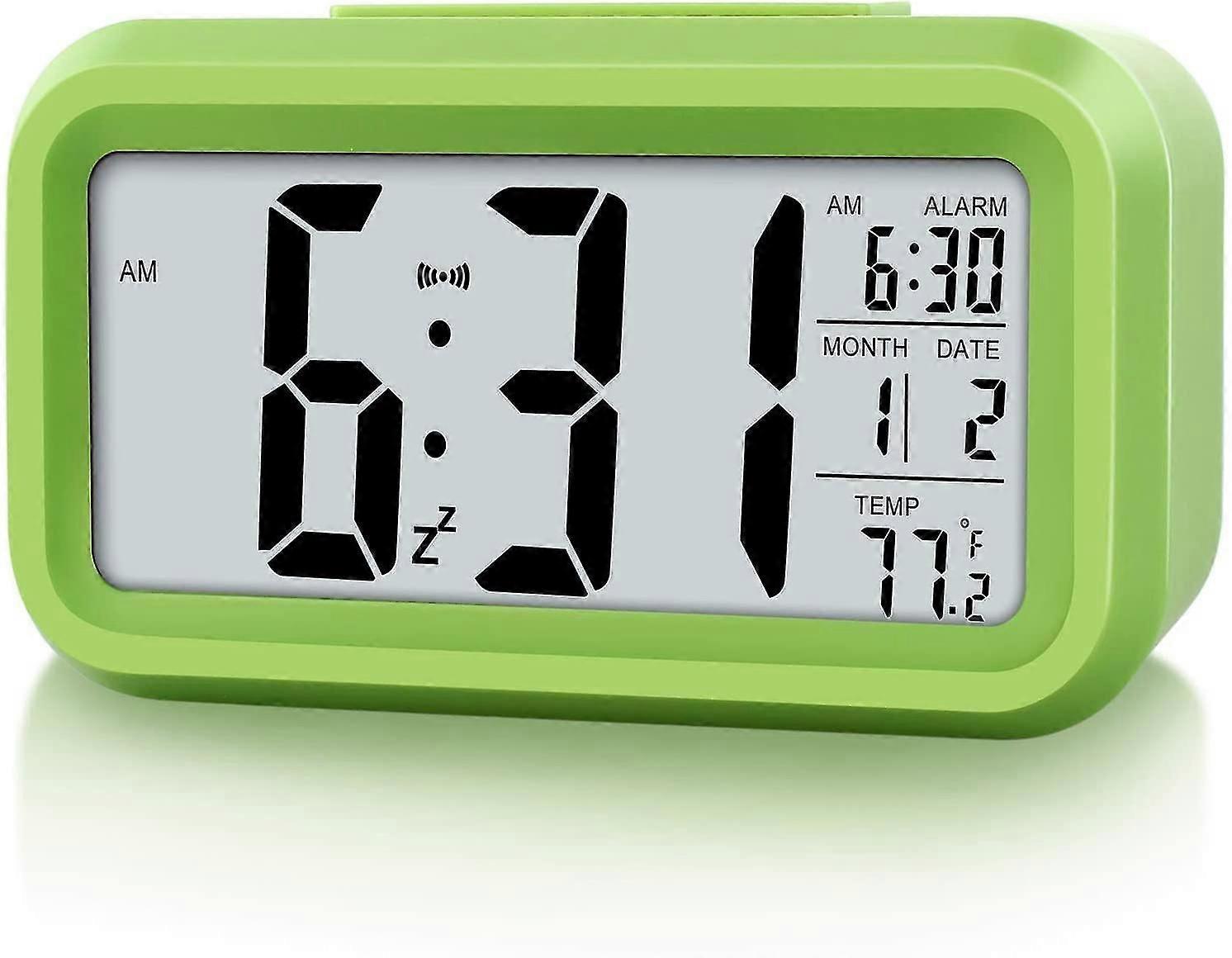 Digital Alarm Clock For Kids,battery Operated,snooze Function,smart Night Light Easy Setup Desk Clocks For Bedroom Green