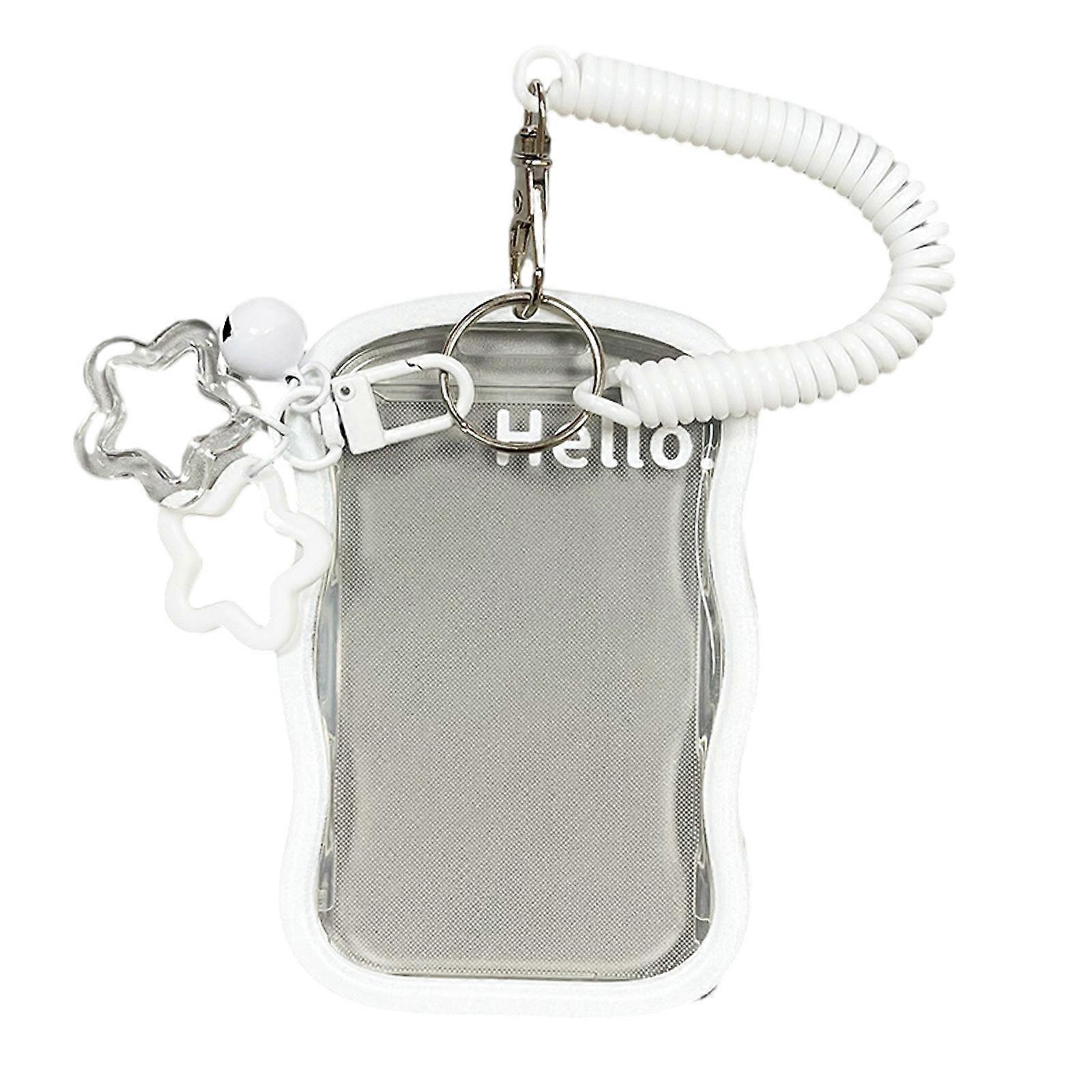 Kpops Photocard Holder Keychain ID Badge Holder with Keychain Student Bus Card Pendant Keychain for School,Office,Travel White