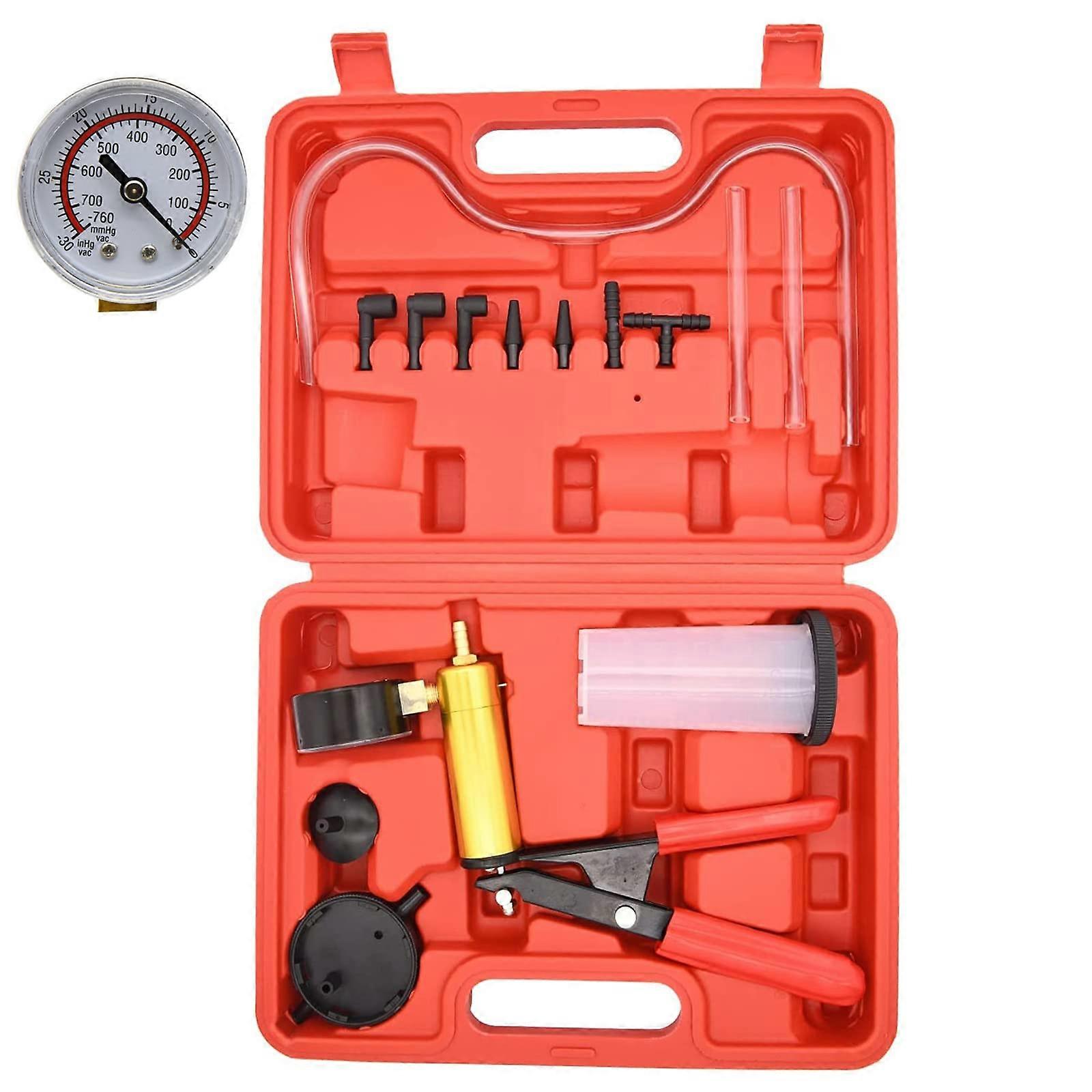 Hand Held Vacuum Pump Tester Kit - 2 in 1 Brake Bleeder and Clutch System Test Kit with Case and Adapters for Automotive Use