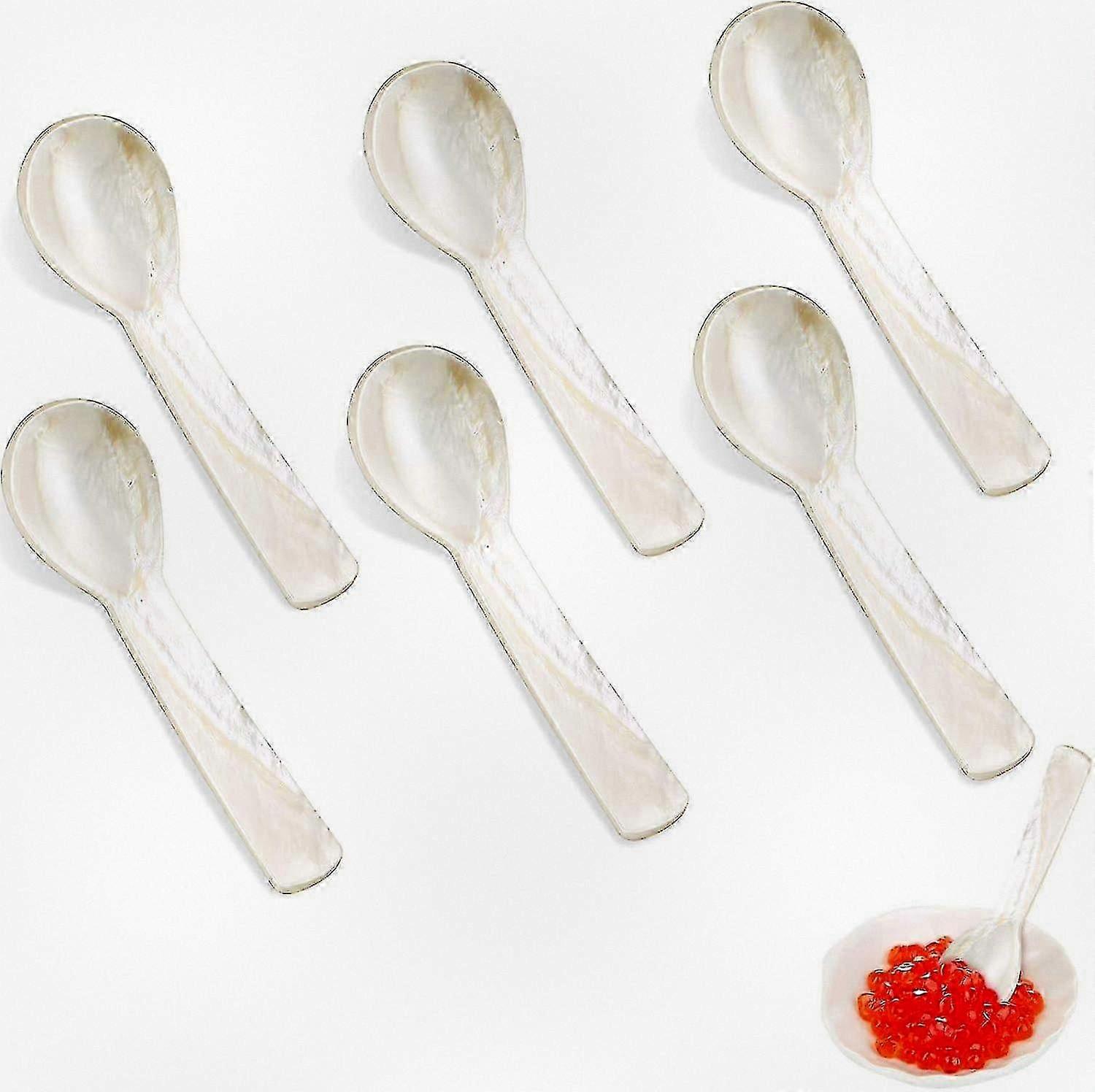 Mother of pearl caviar spoons with round handle for caviar, eggs, ice cream, handcrafted