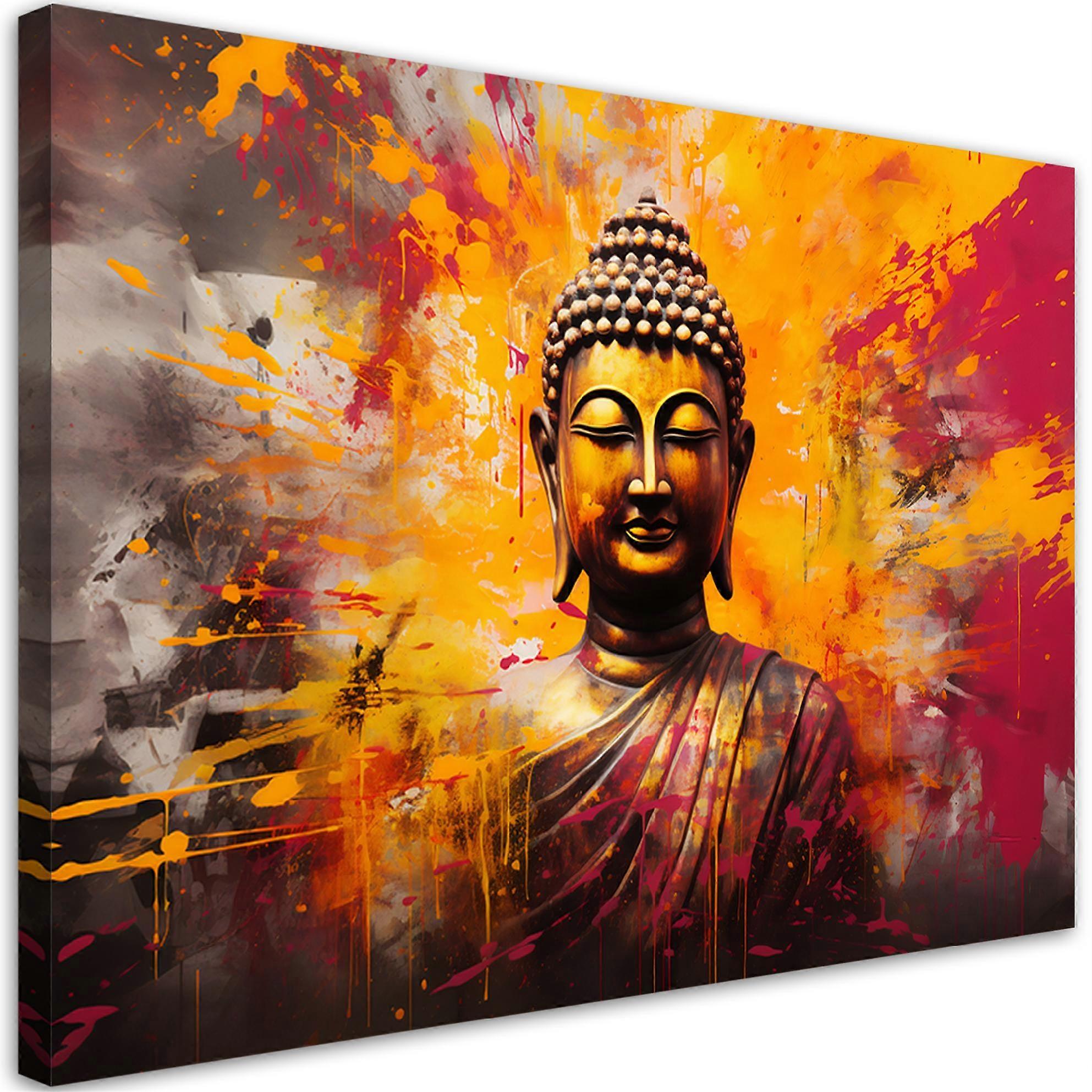 Impression sur toile, statue de Bouddha abstraction colorée - 100x70