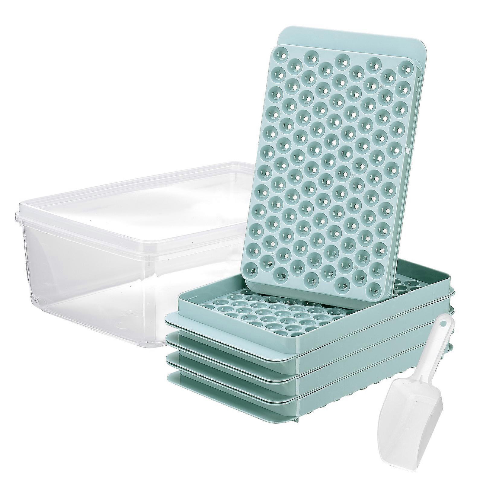 4-Layer Round Ice Cube Mould Tray 104 Grids with Scoop and Storage Box Durable BPA-Free Silicone for Easy Ice Cube Releas