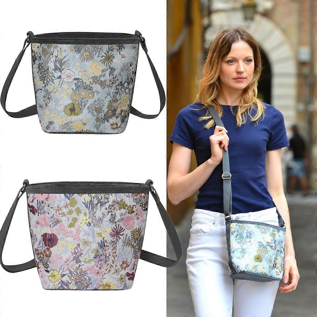 Earth Squared Floral Jacquard Bucket Crossbody Bag 25 x 21 x 10 cm Spring Pattern