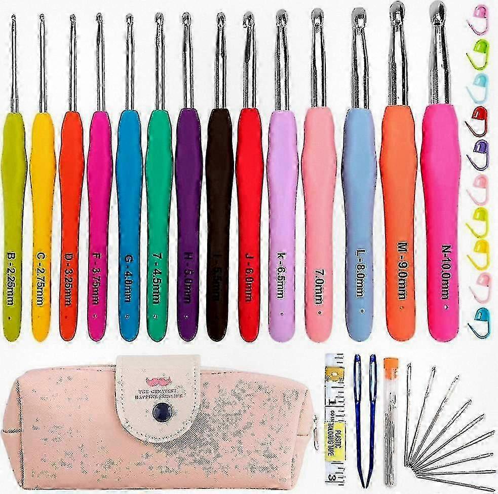 Comprehensive Crochet Set with 14 Full Size Soft Grip Knitting Needles, Perfect for Adult Beginners in Crafting