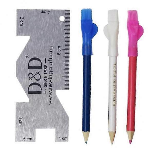 2x 3Pcs Tailors Chalk Pencils with Brushes And Quilting Measuring Ruler for