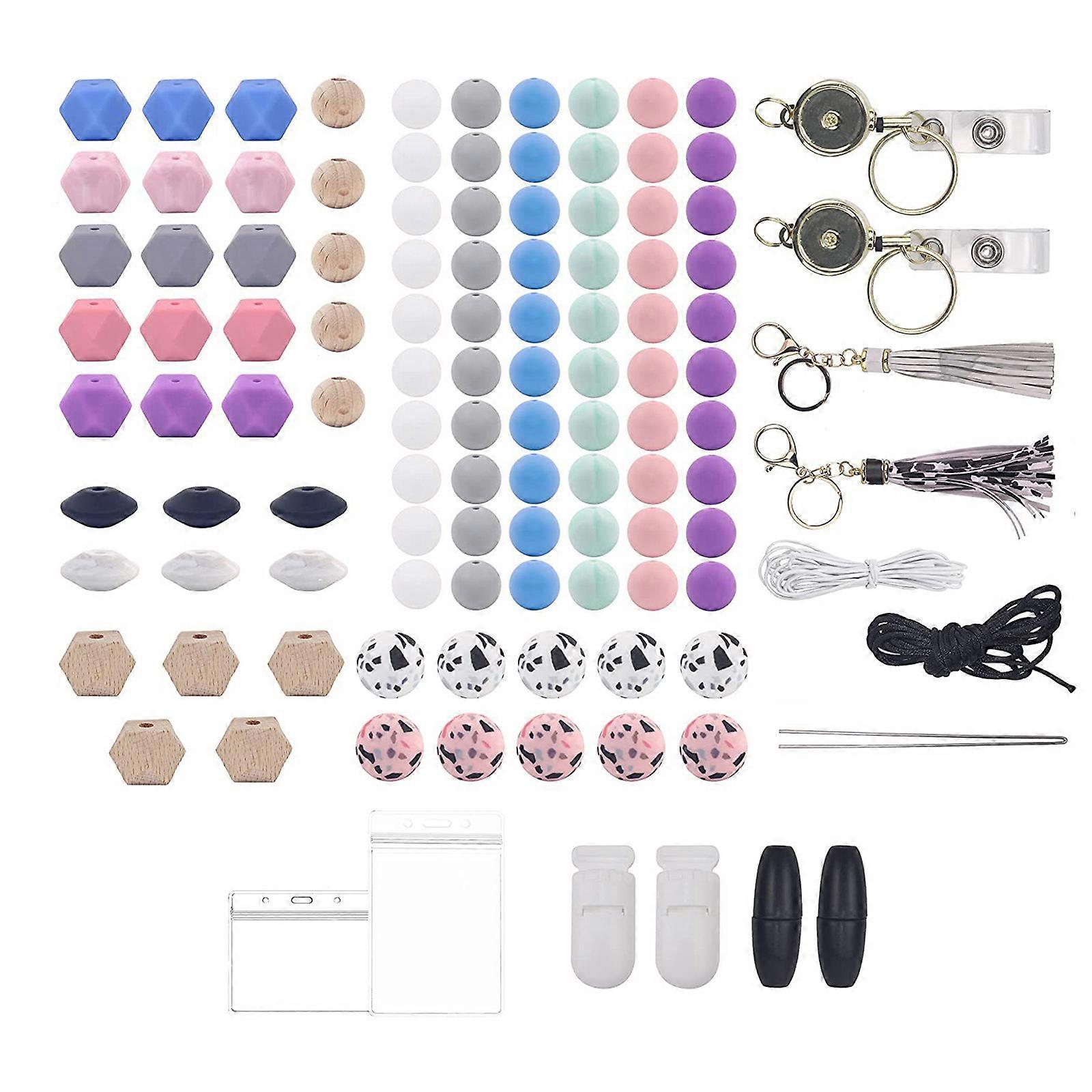 Loose Silicone Beads Bulk Silicone Beads Making Kit with Rope and Tassel for Keychain Jewelry DIY Crafts Making Multicolor