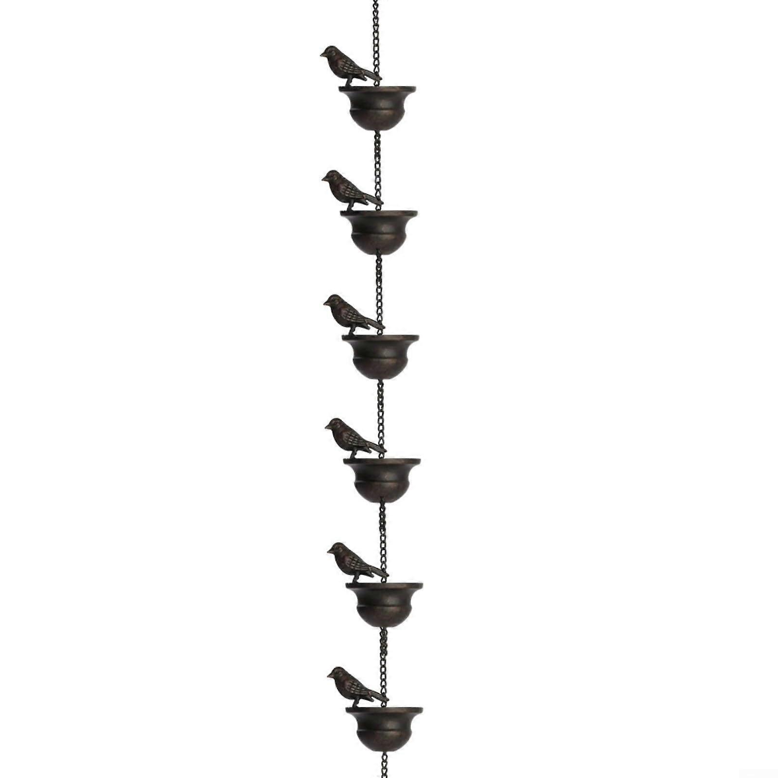 Bird Rain Chain Enchanting Outdoor Decor, Gutters, Birds On Cups, Mobile Bird Ornaments, With Attached Hanger