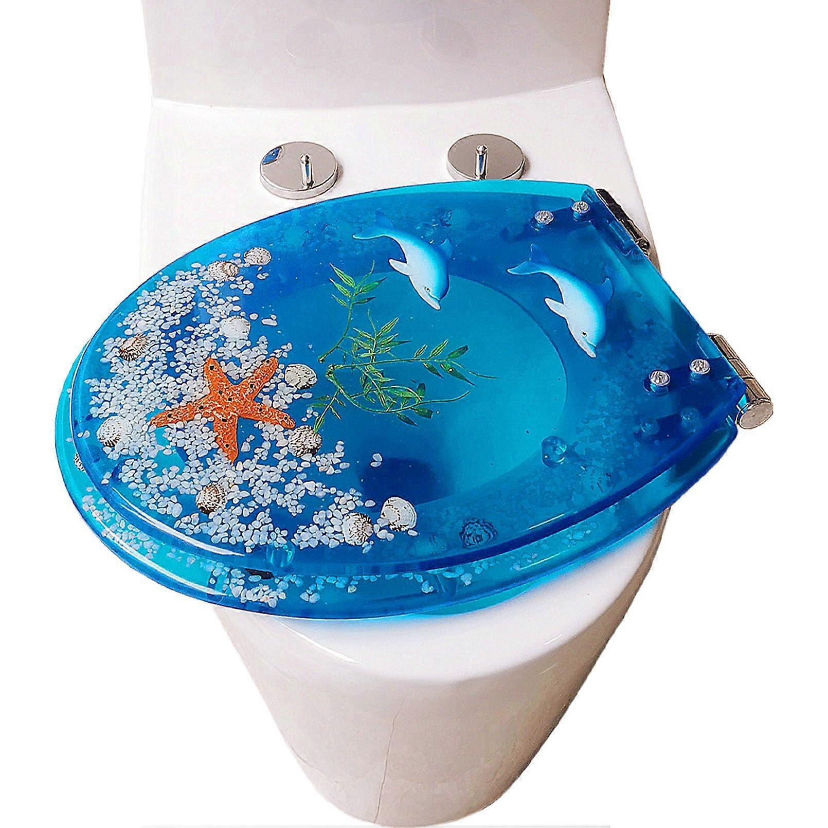 Soft Close Toilet Seat Resin Replacement Lid Quiet Slow Close Heavy Duty Transparent 3D Decorative Quick Release Hinges