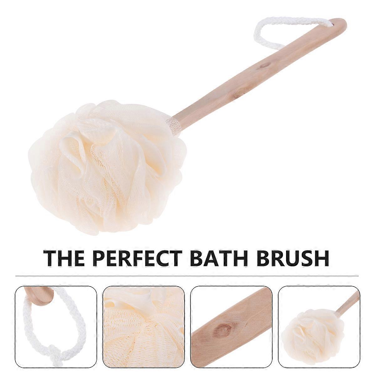 Ergonomic Long Handle Bath Sponge Brush with Mesh Loofah for Back Scrubbing, Travel Friendly Exfoliation Tool for All Ages