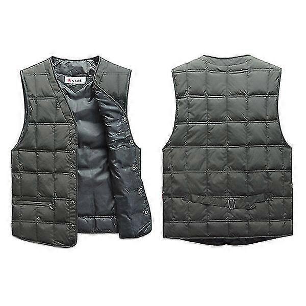 Warm Down Vest for Middle-aged Men in Solid Color, Ideal for Casual Winter Wear with V-neck Design