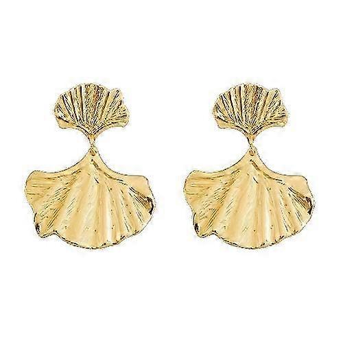 2025ボヘミアンゴールドカラーイチョウ葉の形のドロップイヤリング女性ファッションステンレス鋼の花のイヤリングパーティージュエリー