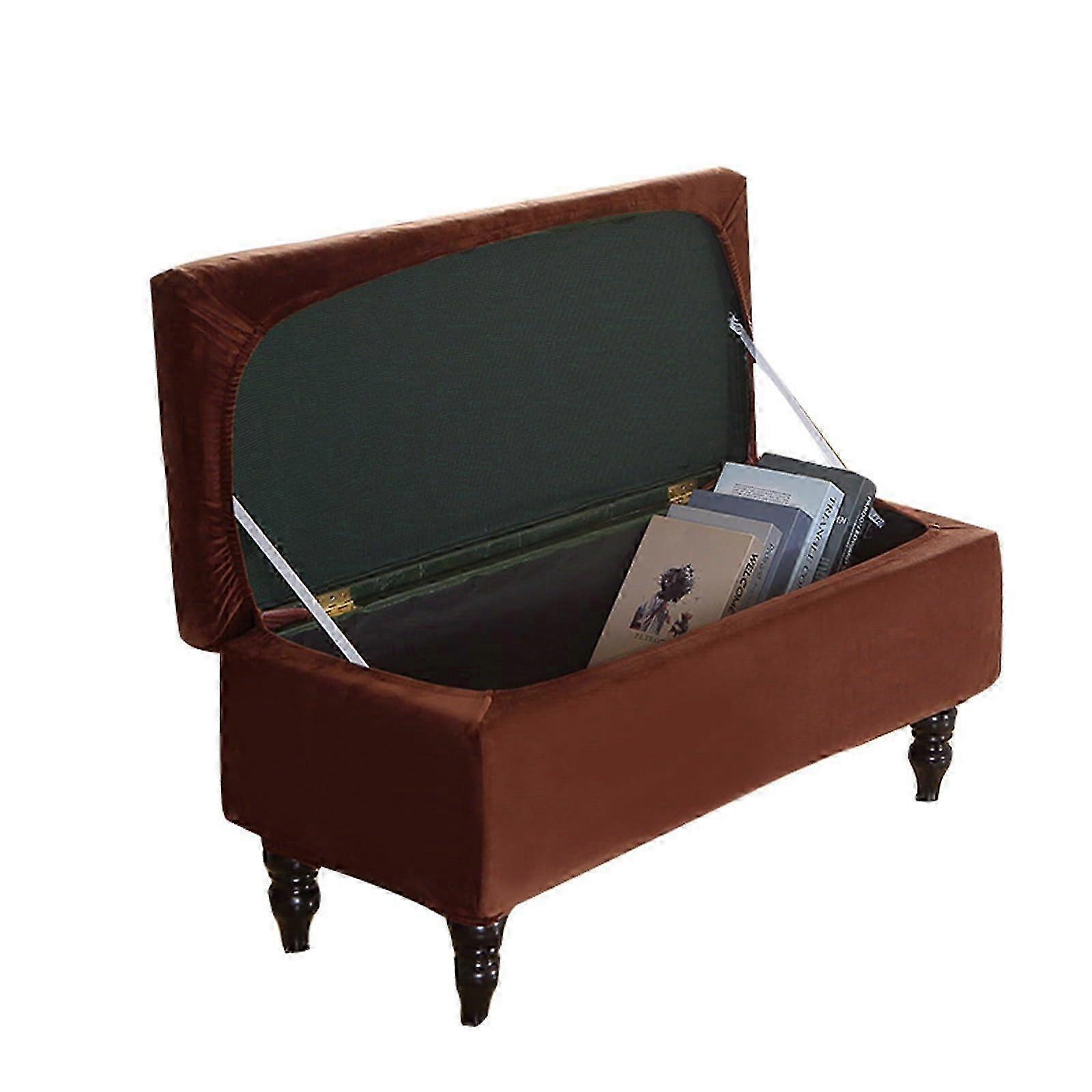 Rectangle Storage Ottoman Cover for Stretch Bench with Elastic Bands, Suitable for Various Brand Footrest Slipcover in Brown (Medium Size)
