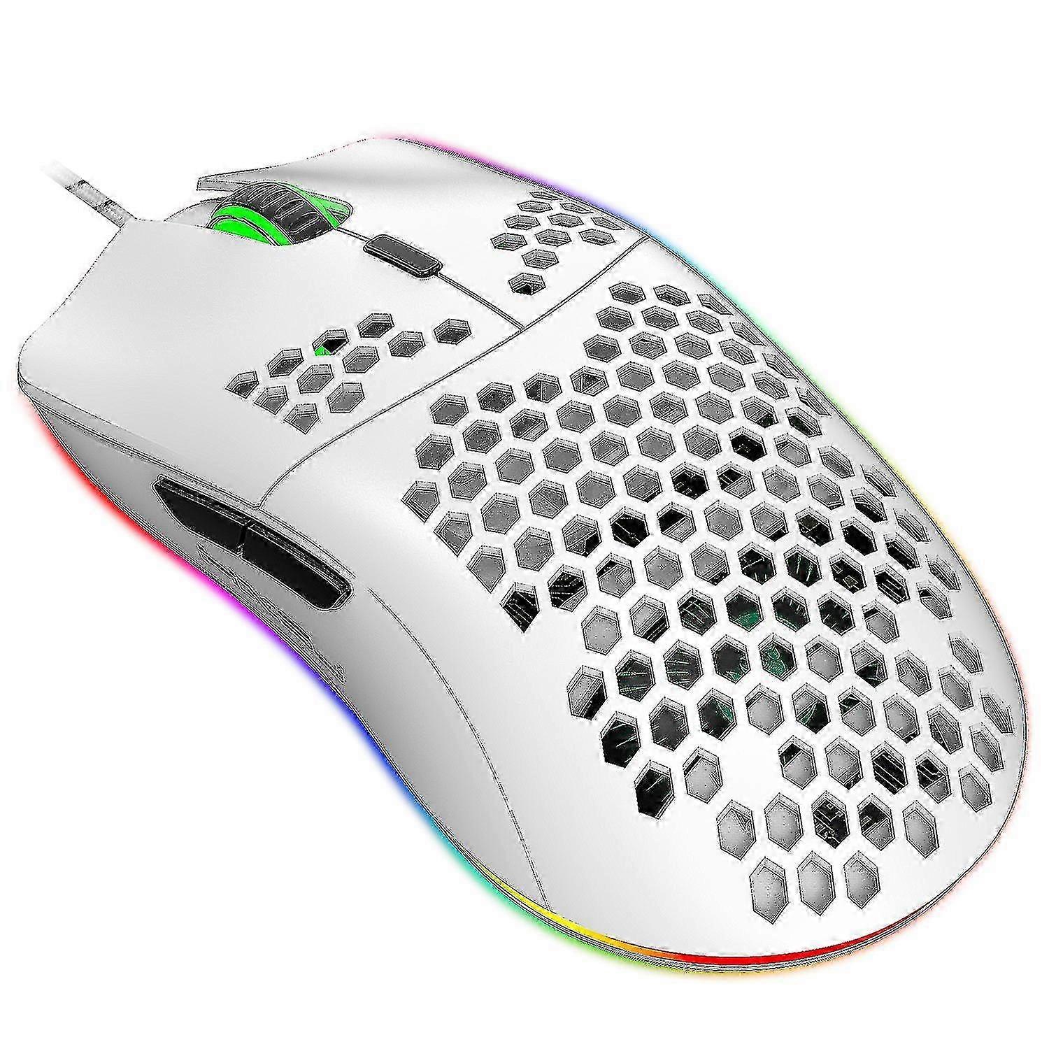 Lightweight RGB Gaming Mouse 3200DPI 7 Buttons Honeycomb Shell White PXCL