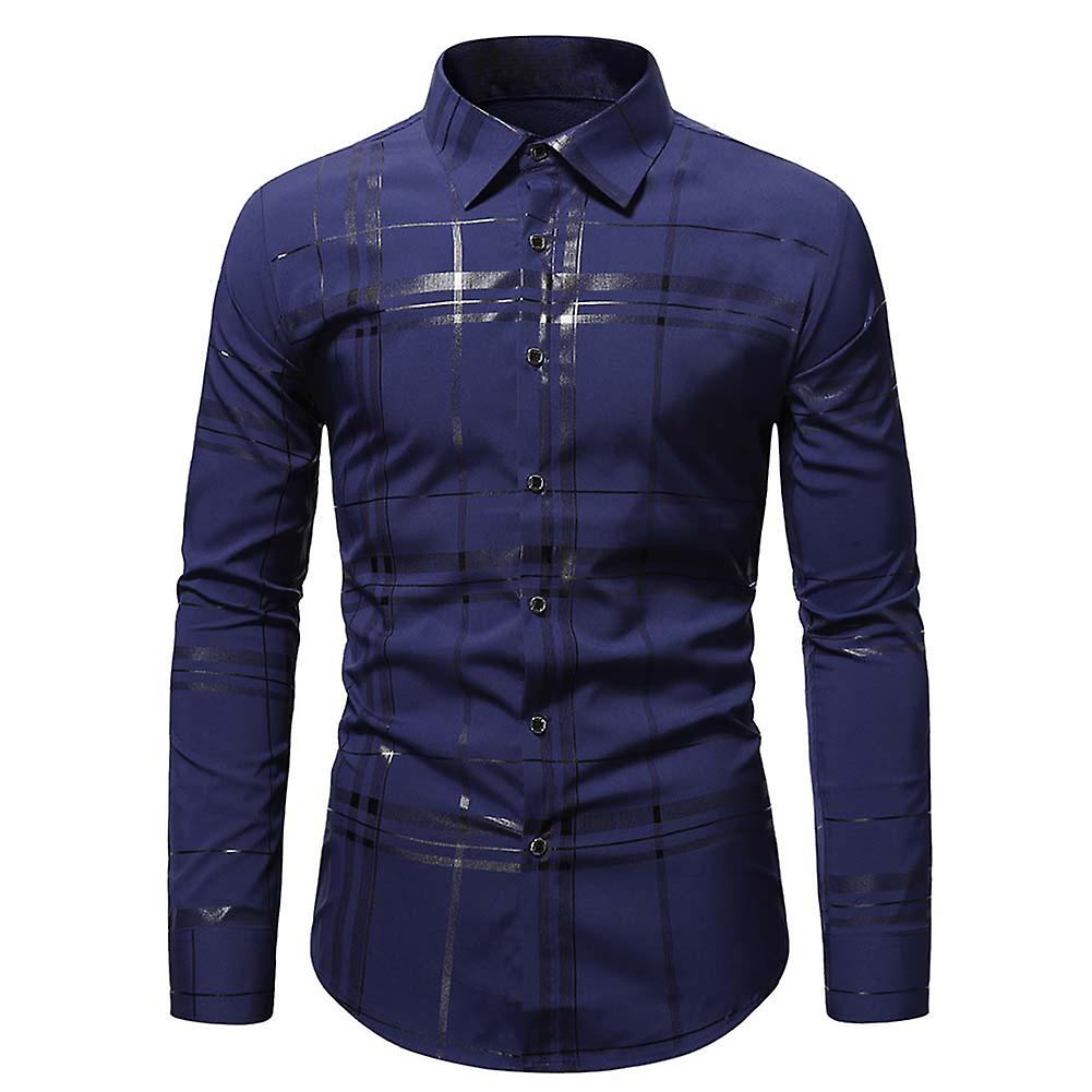 Cloudstyle Men's Casual Plaid Lapel Long Sleeve Shirt