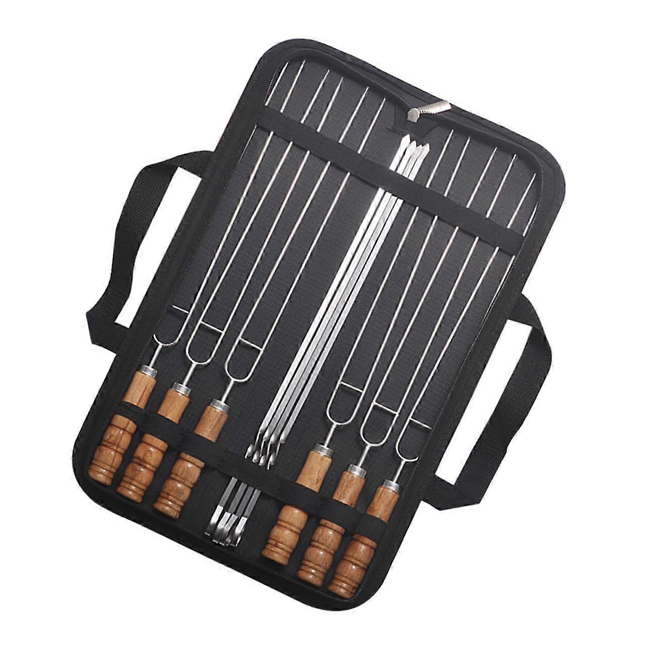 Pack of 10 Stainless Steel Barbecue Skewers with Practical Storage Bag, Ideal for Charcoal Grills and Campfires, for Barbecue Fans and Camping