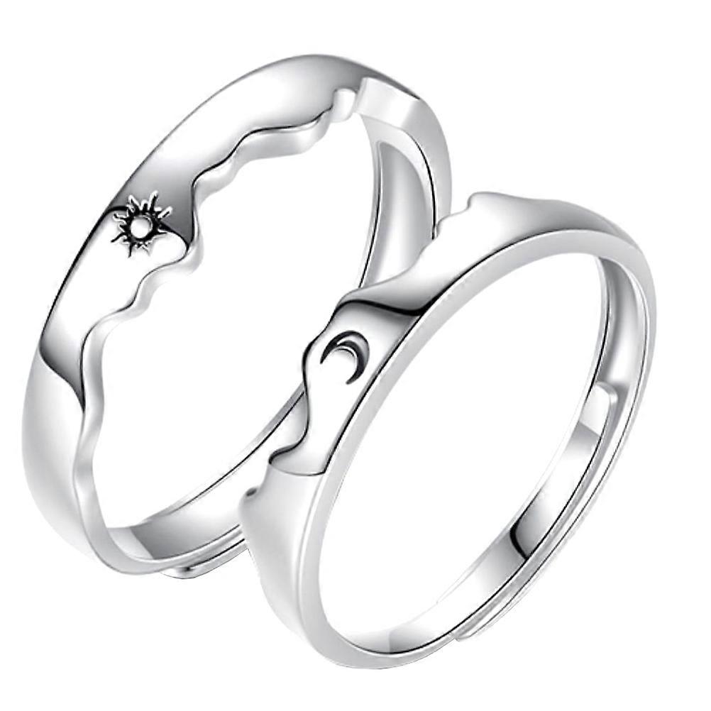 Adjustable Moon and Sun Engraved Ring for Couples – Unique Open Band Design, Perfect for Valentine's Day, Anniversary, and Christmas