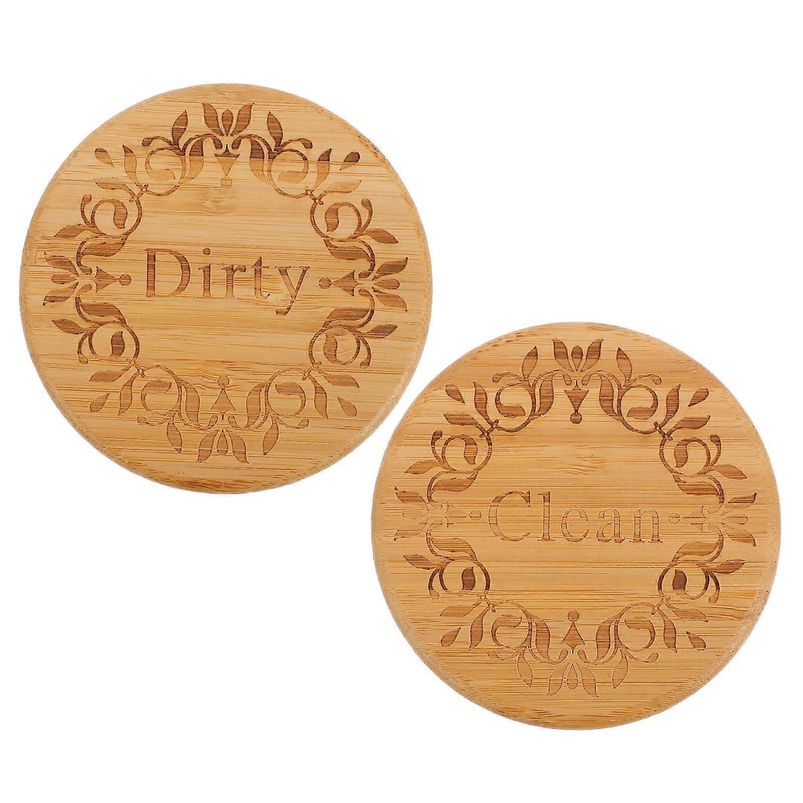 Double Side Magnetic Sign Dishwasher Clean Dirty Indicator Magnetic Function Light Brown 9x9x0.5cm 1Pcs
