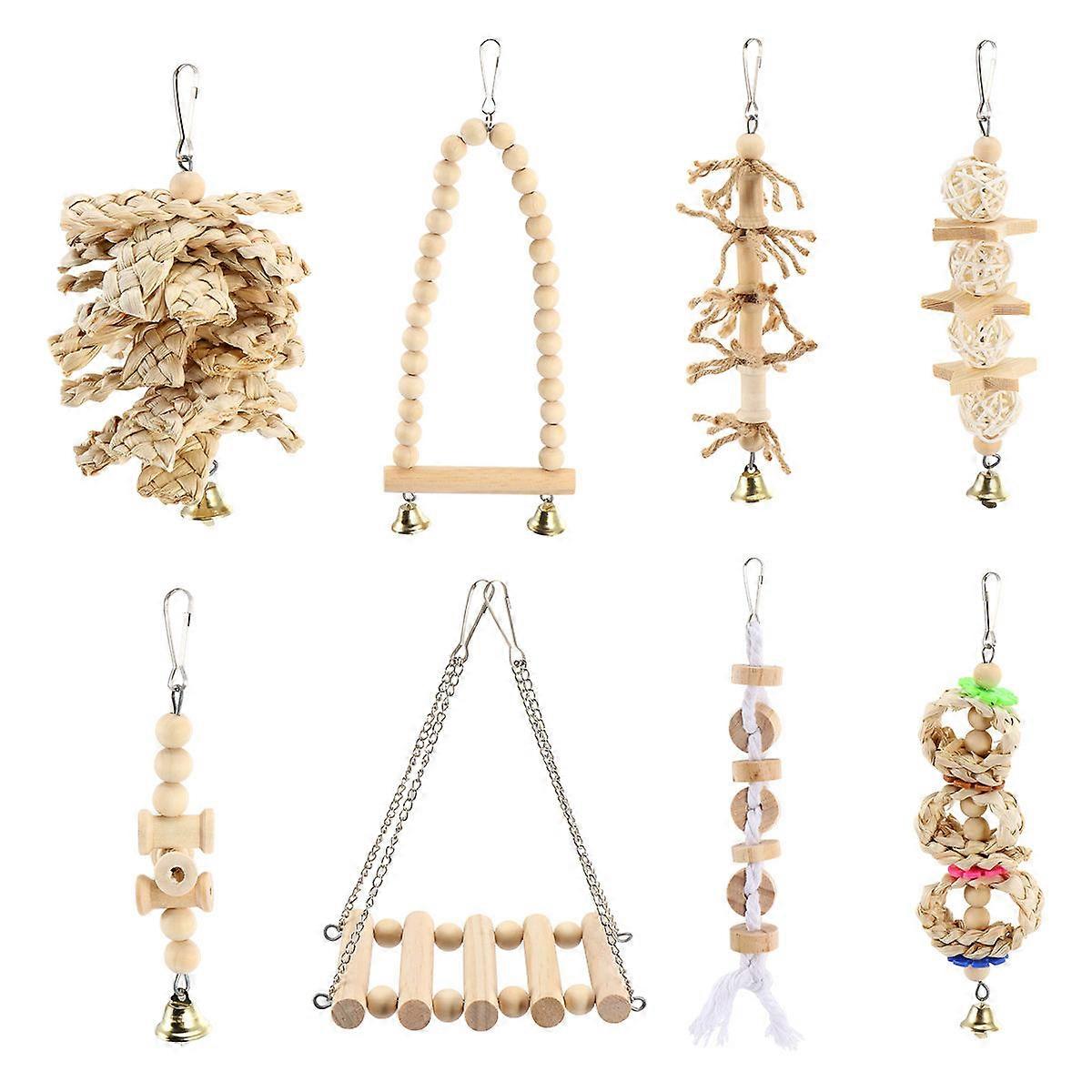 8pcs Parrot Hanging Chewing Set – Safe & Durable Bird Cage Toy for Parakeets and Cockatiels, Easy Install & Fun Chew for Caged Birds
