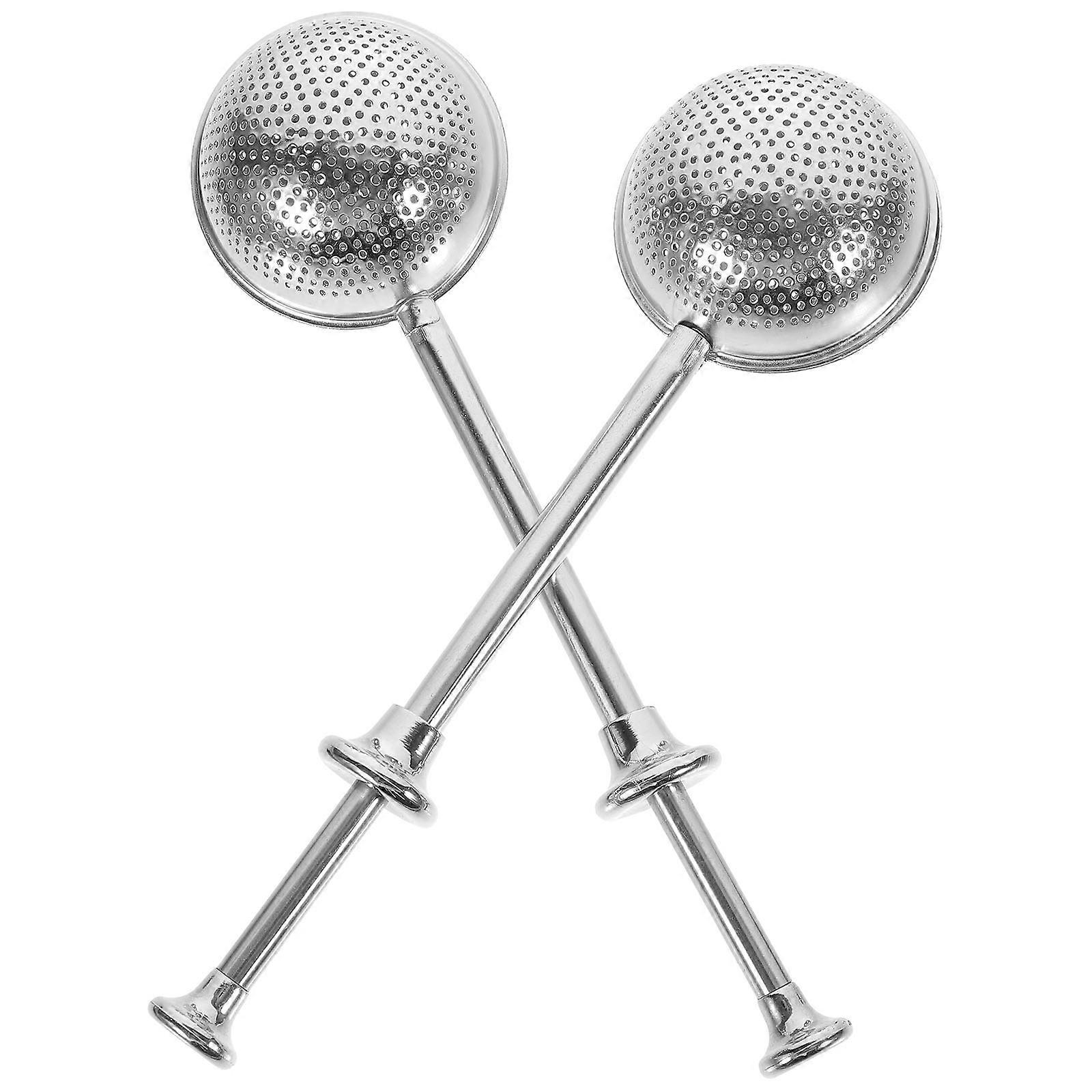 2pcs Retractable Tea Infuser Stainless Steel Push Pull Handle Tea Strainer for Home Use Silver