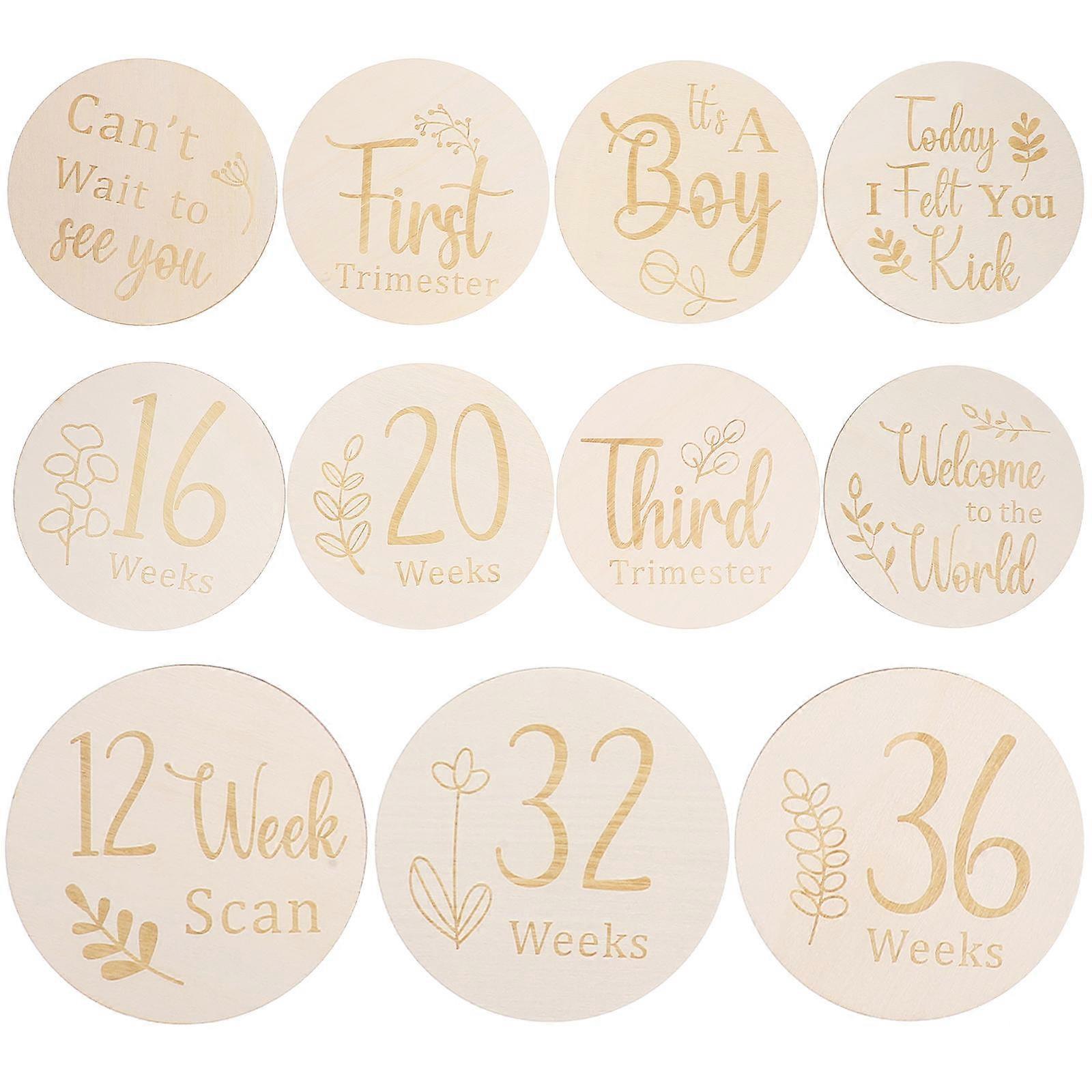 11 Pcs Double Sided Wooden Pregnancy Weekly Milestone Discs for Newborns – Round Memory Markers for Showers & Photo Props