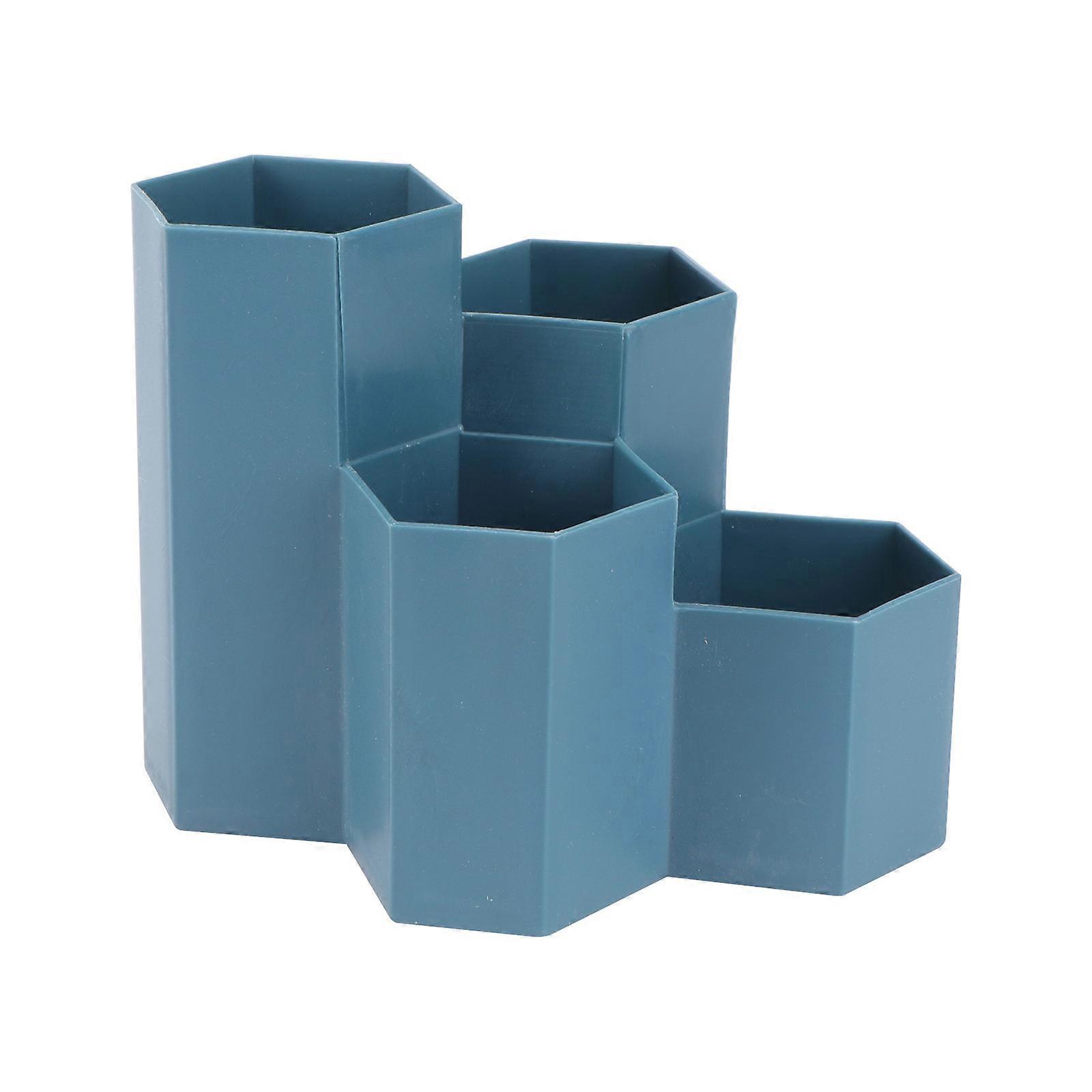 Pen Holder For Desk Aesthetic Makeup Tool Container Hexagonal Shape Plastic Material 6.09X4.60X2.08in 1Pc