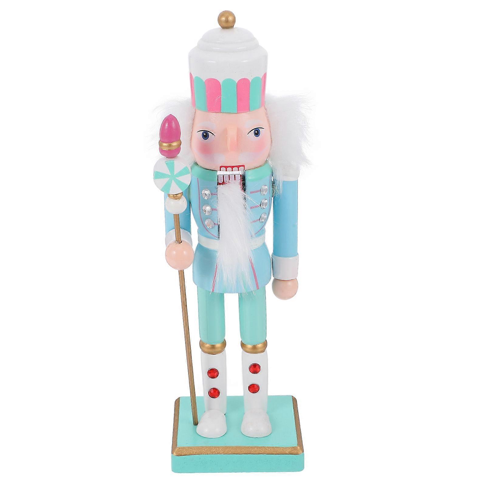 Pastel Wooden Nutcracker Soldier Figurine Christmas Ornament Cute Desktop Decoration for Holiday Shelf and Tabletop