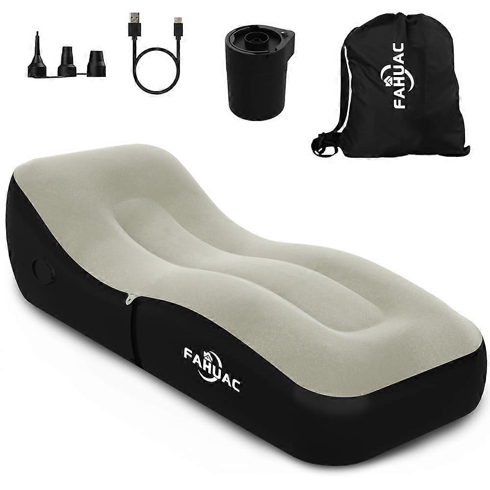 Inflatable Sofa Couch, Automatic Camping Air Mattress, Portable Black Lounger Bed for Outdoor Travel, Home, Park