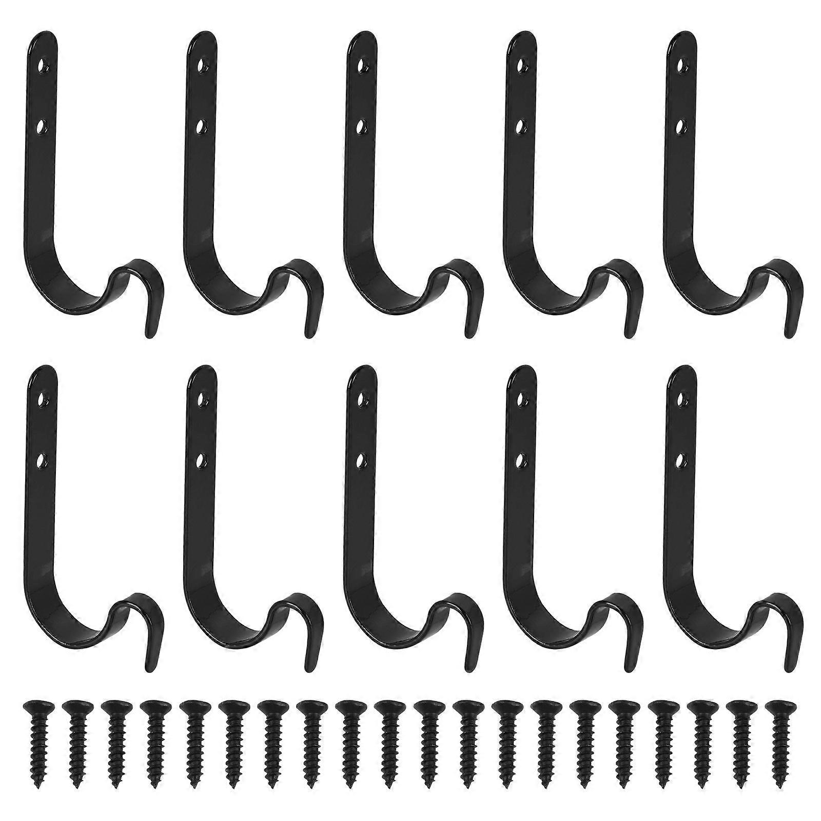10pcs Home J Shape Hanging Hooks Iron Simple Hanger Bag Hooks with Screws