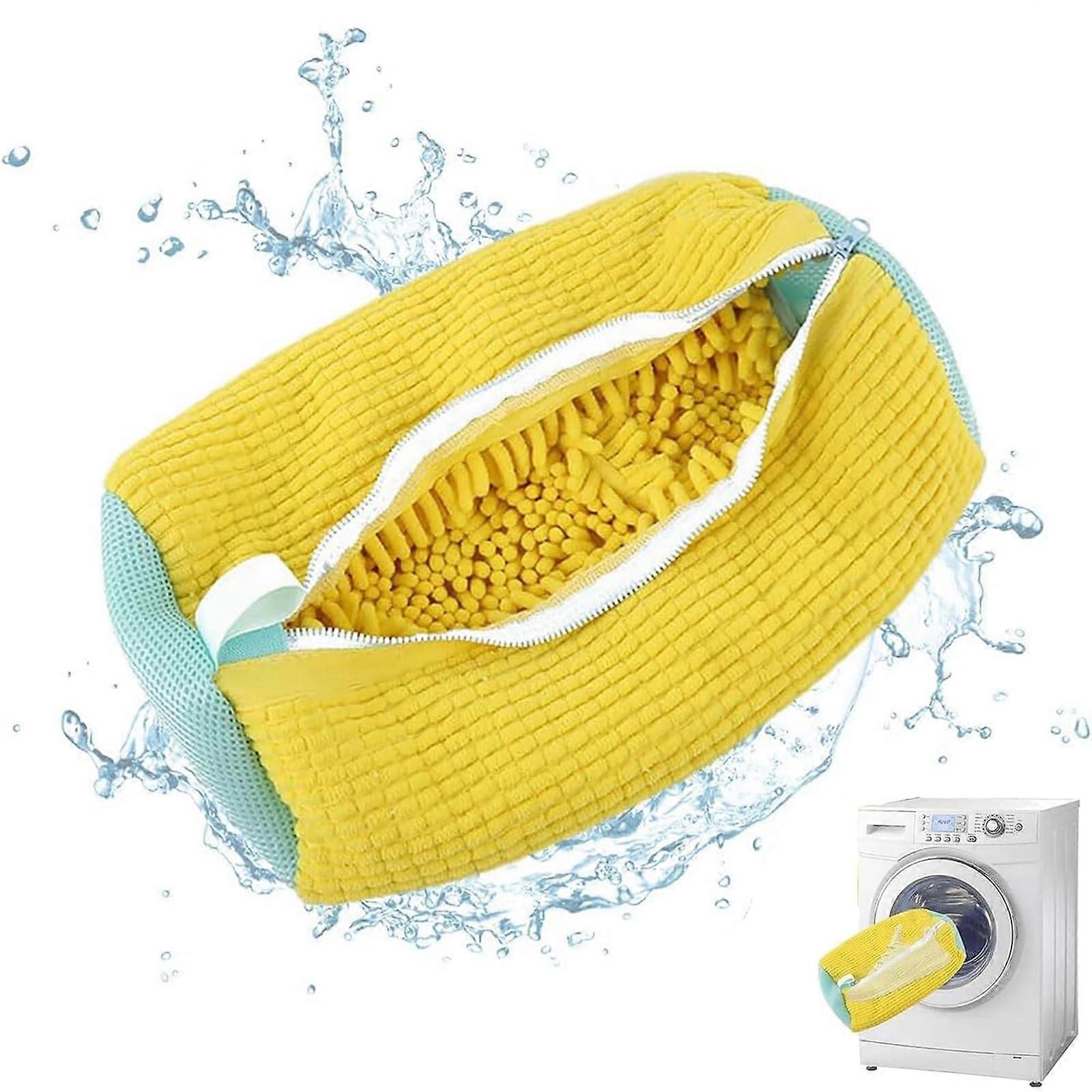 Shoes Washing Bag Laundry Net, Reusable Mesh Wash Bag for Sneakers, Zip Closure, Yellow, 360° Cleaning, Pack of 1