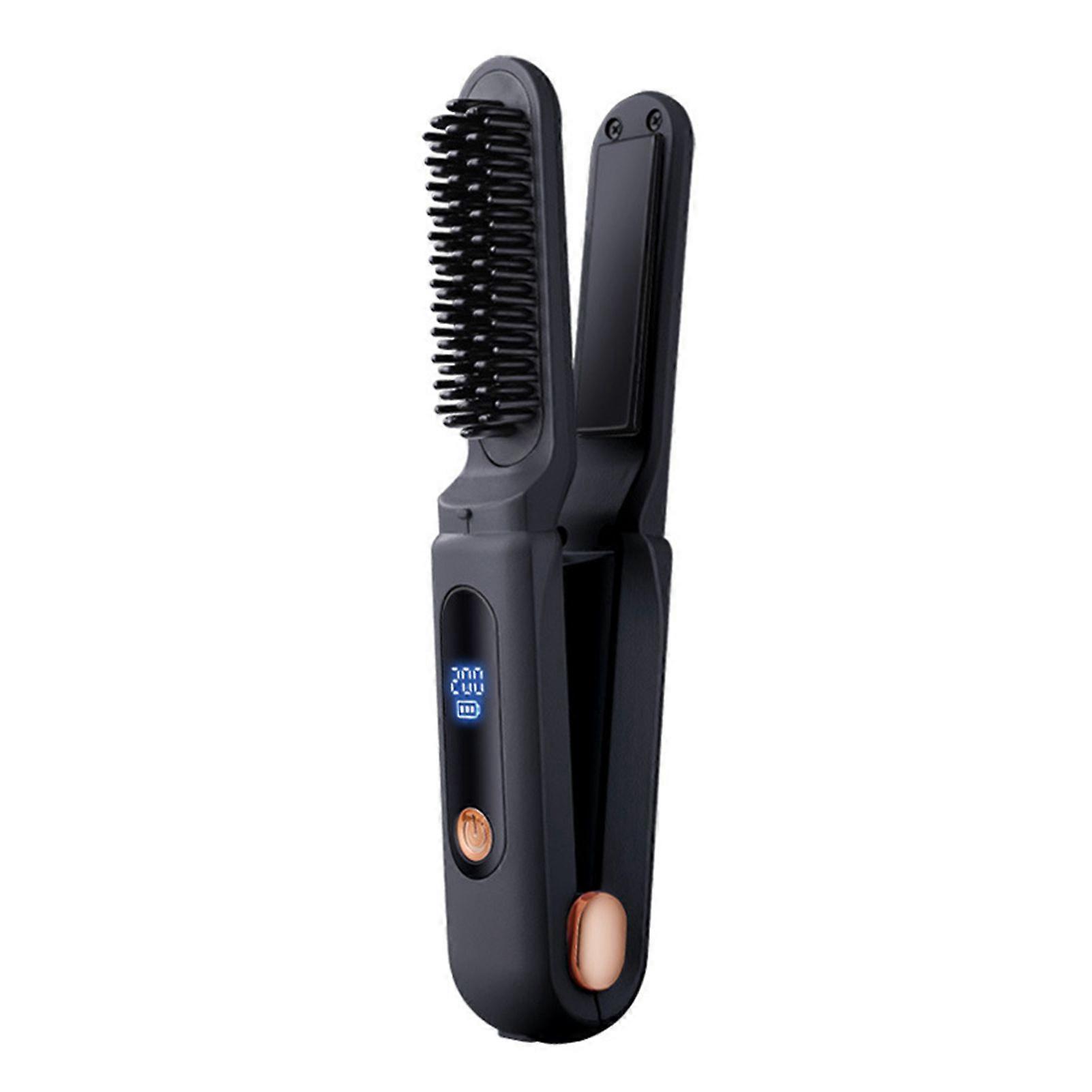 Wireless Portable Hair Straightening Comb, 2-in-1 Digital Display with Anti-Scald, Adjustable Temperatures for Home/Travel