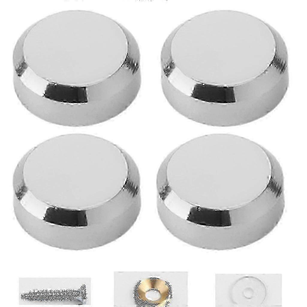 4個/セットシャイニークロームゴールドシルバー真鍮ラウンドキャップガラスフレームレスミラースクリューRx--