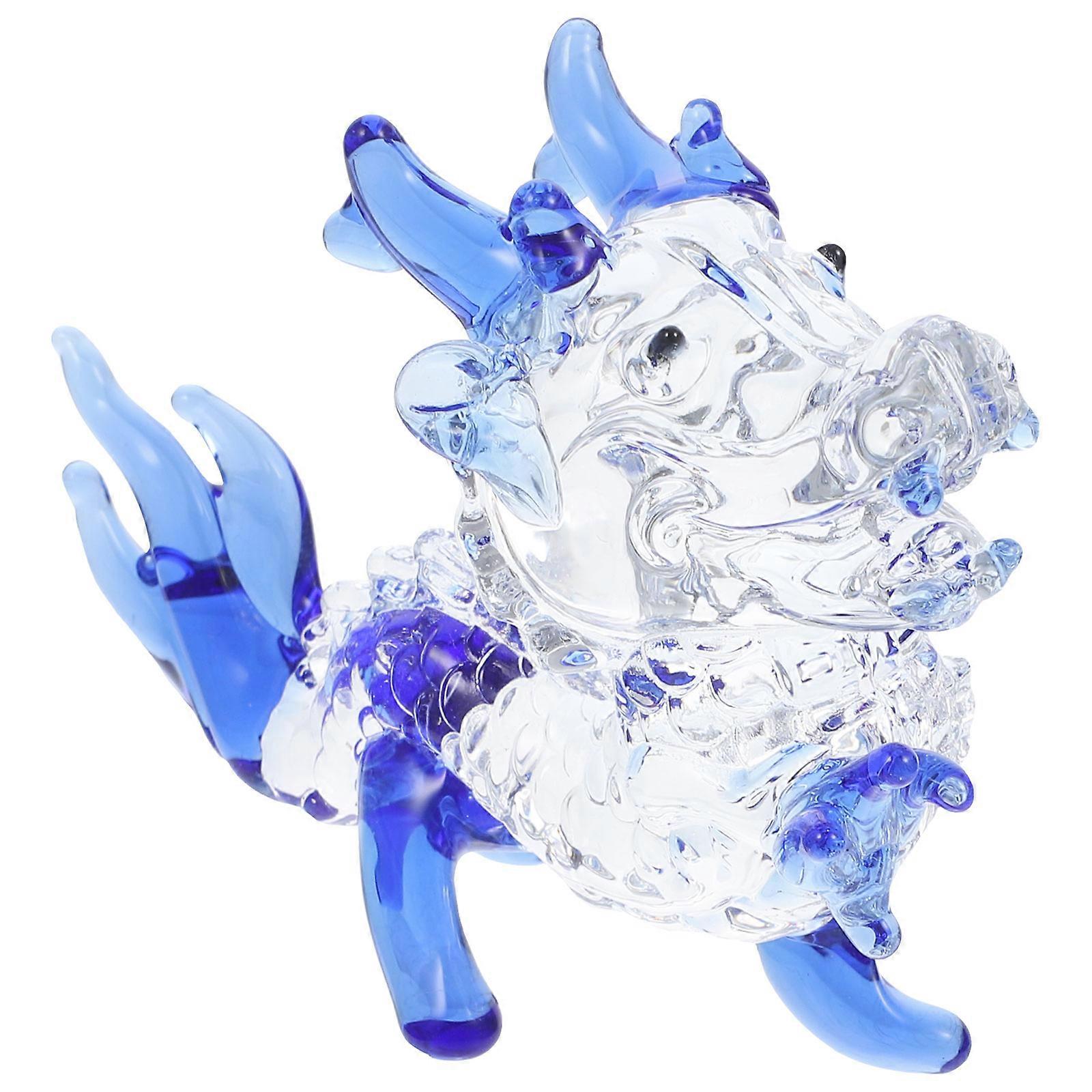 Crystal Dragon Figurine Animal Shaped Decoration Classical Desktop Adorn Blue 8.5X6X3CM 1Pack