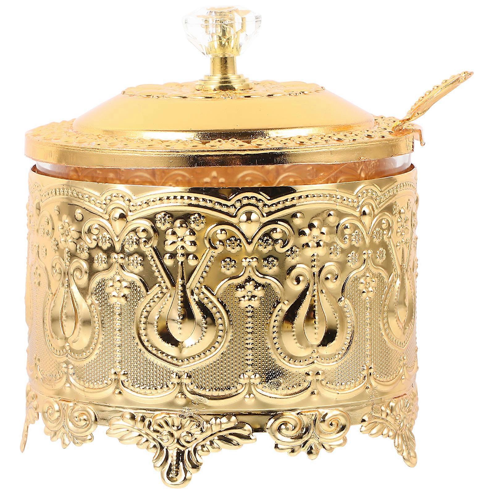Decorative Candy Dish with Lid Embossed Design Restaurant Use Iron Material 1Set