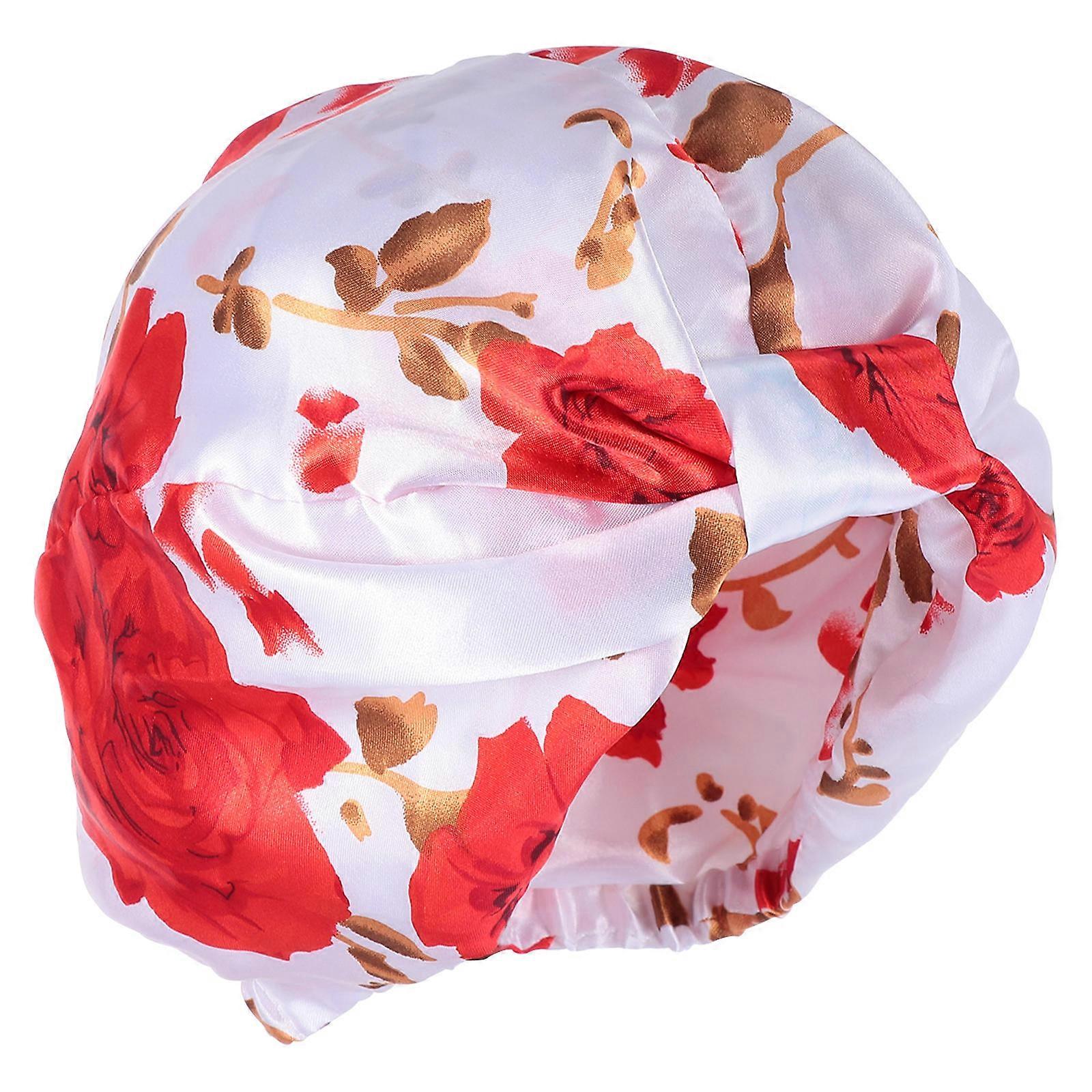 Hair Sleeping Cap Delicate Elastic Design Women Hair Protection White with Red Pattern 28x18cm 1Pcs