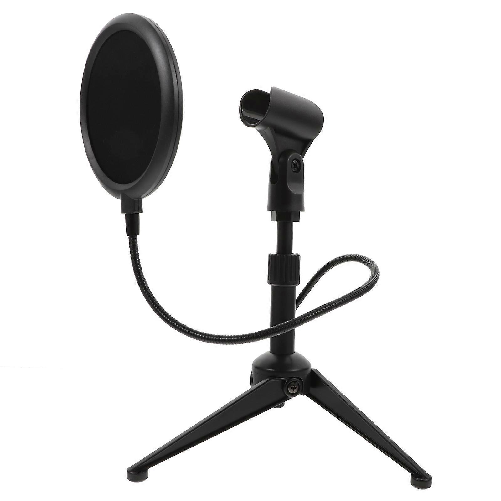 Microphone Tripod Stand Adjustable Height Foldable Easy to Carry Non-slip Base Black 1Set