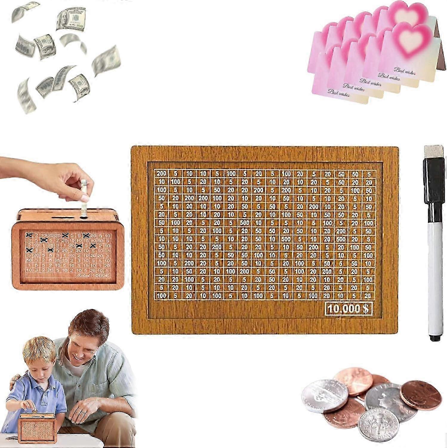 Wooden Savings Box Retro Style Challenge Box Piggy Bank for Adults