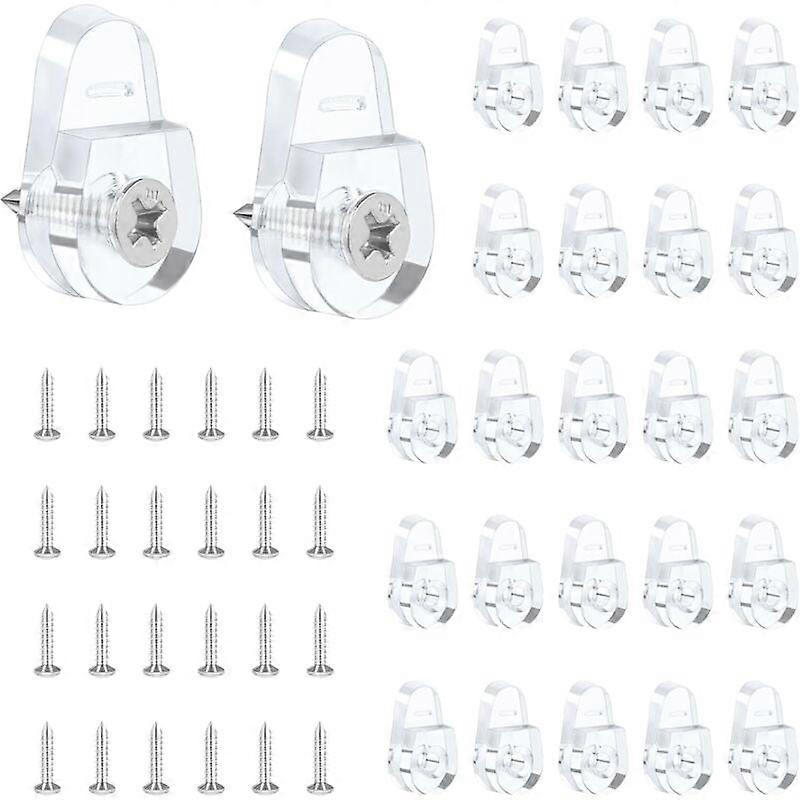 25PCS Mirror Mounting Clips, Round Wall Mirror Hooks with Screws, Clear Plastic Fixing Kit for Mirrors or Doors