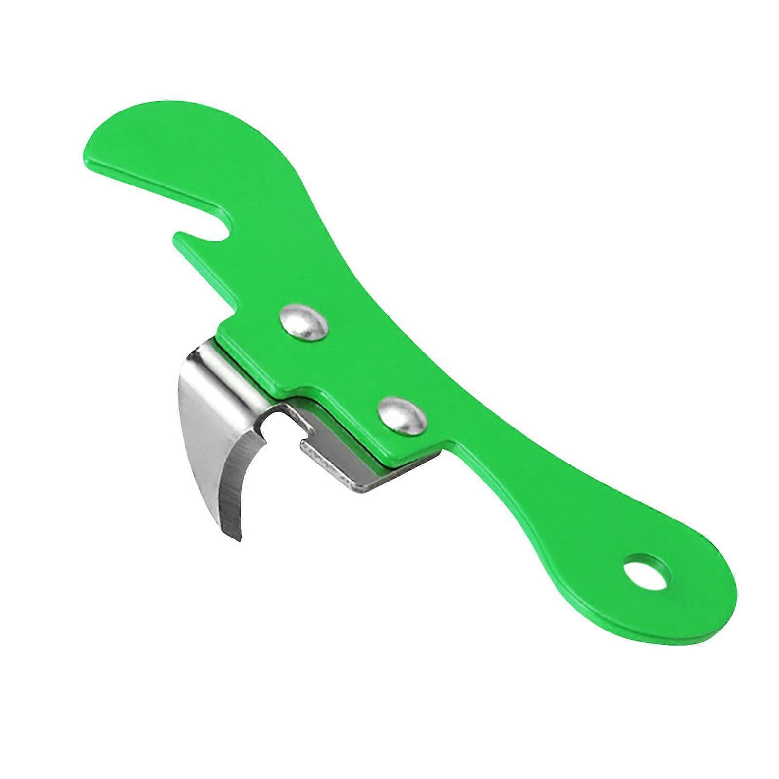 Manual Can Opener Stainless Steel Multi-Function Lid Opener 9.7cm x 3.4cm Green for Camping Kitchen and Hiking