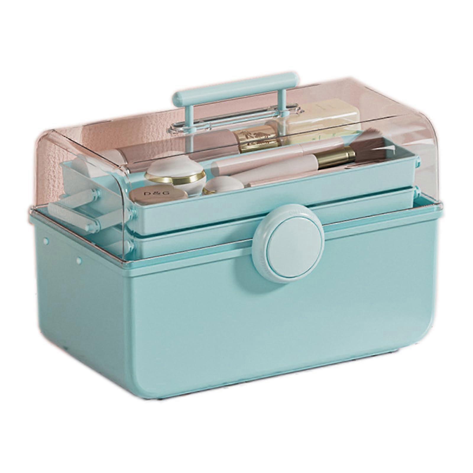3 Layer Plastic Cosmetic Storage Box with Compartments, Rotating Lock and Handle