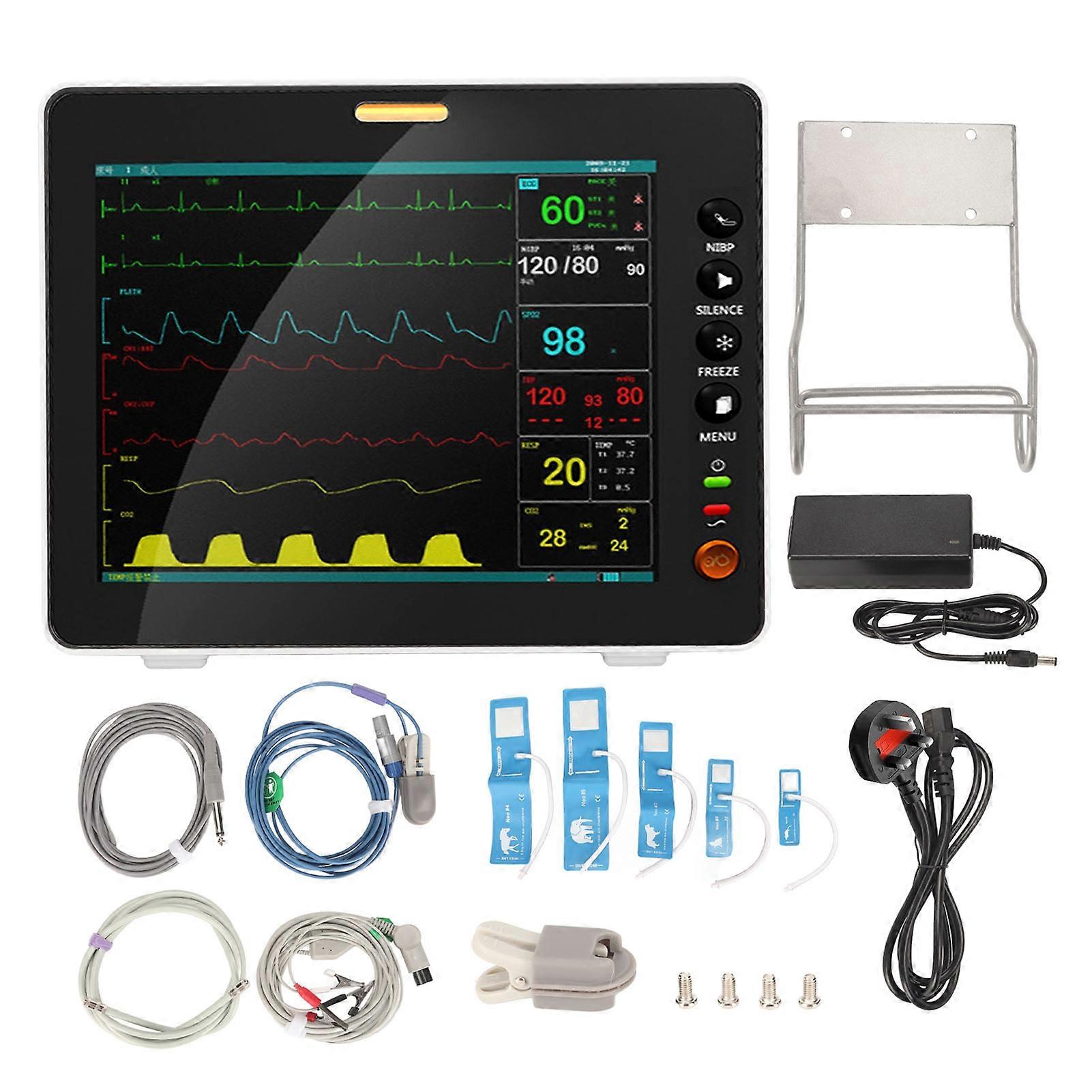 Digital Veterinary Blood Pressure Monitor 6 Parameter Veterinary Monitor with Big Screen for Pets Animal Care 100‑240V UK Plug 100-240V