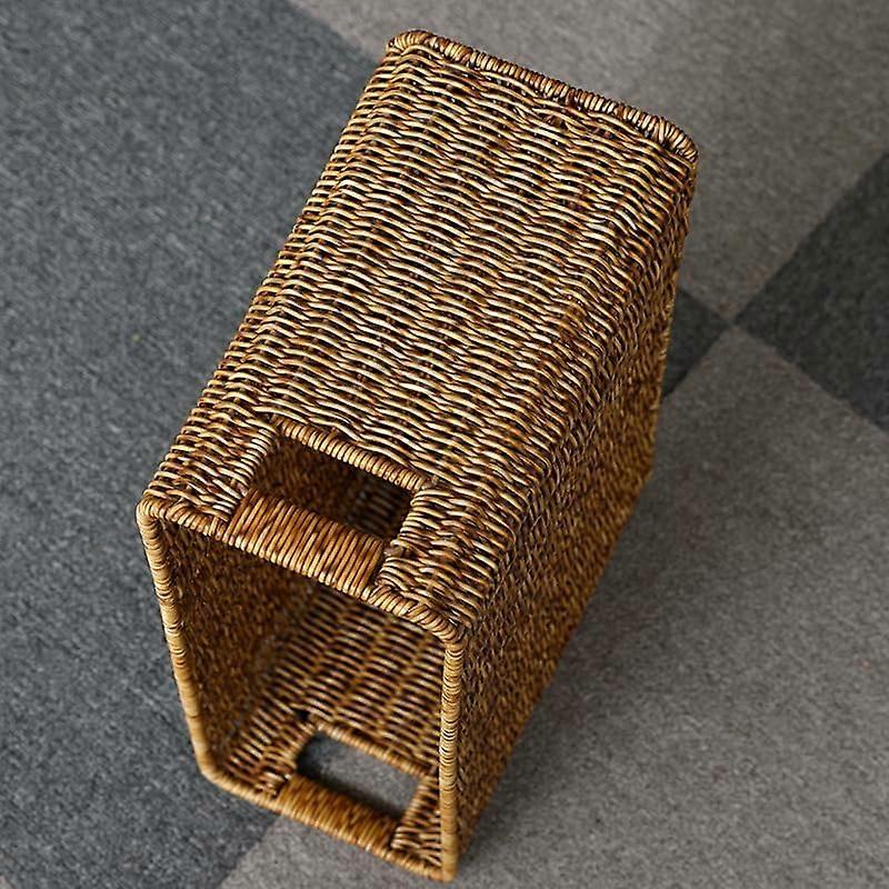 Woven Rattan Magazine Rack with Narrow Rectangular Plastic Storage ...