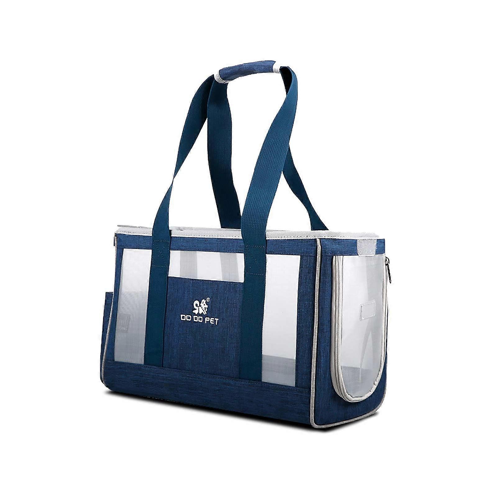 Pet Carrier for Dogs and Cats with Removable Mat, Side Pockets, Safety Lead, Airline Approved Blue