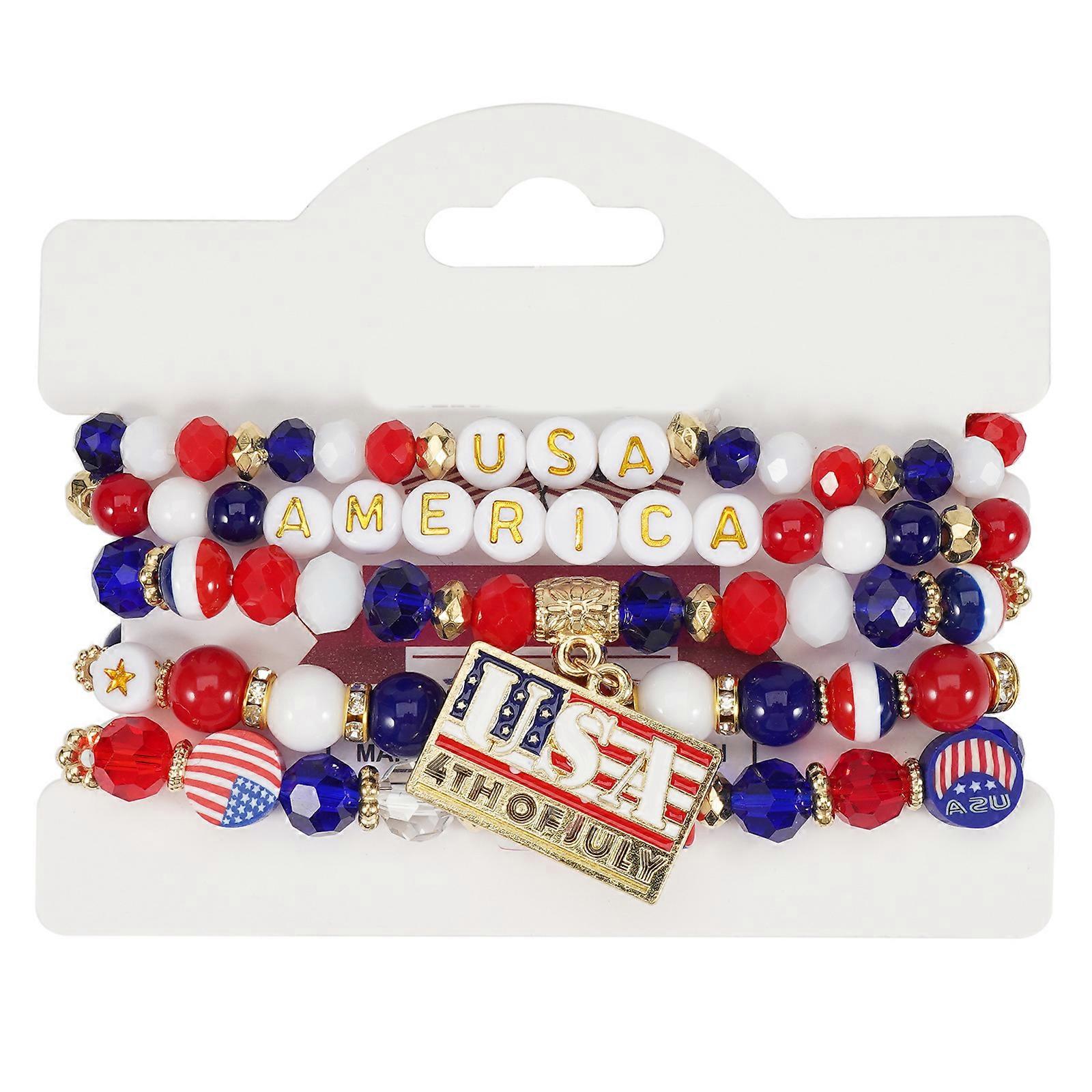 Artificial Crystal Bracelet Elastic Bracelet Independence Day Handmade Bracelet Stackable Bracelets for Adding Charm