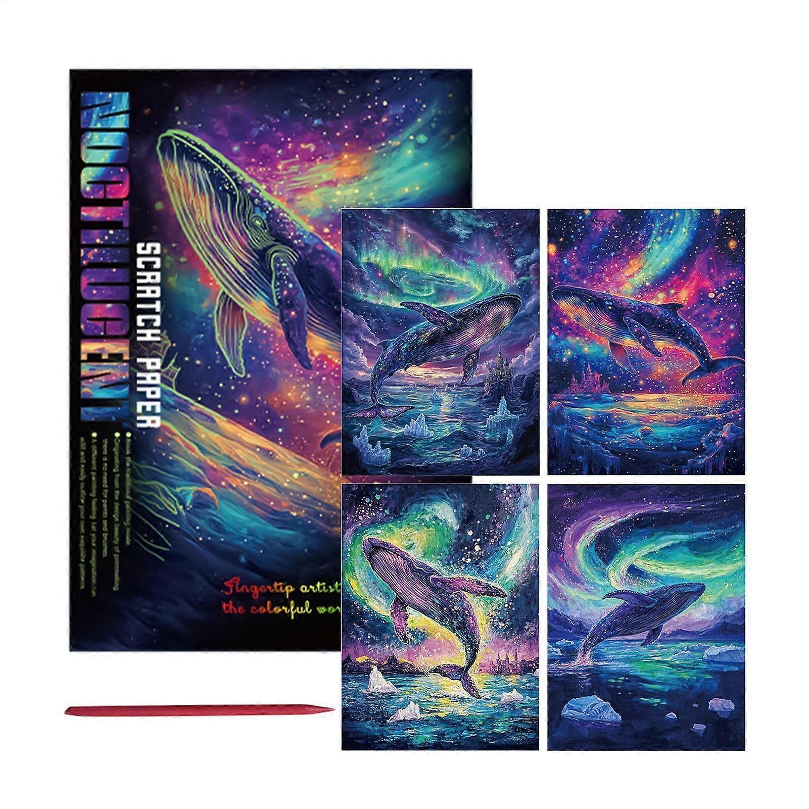 Glow in the Dark Scratch Kit - 21 x 28.5 cm Scratch Paint with Rainbow Color Paper and Pens for Kids and Teens