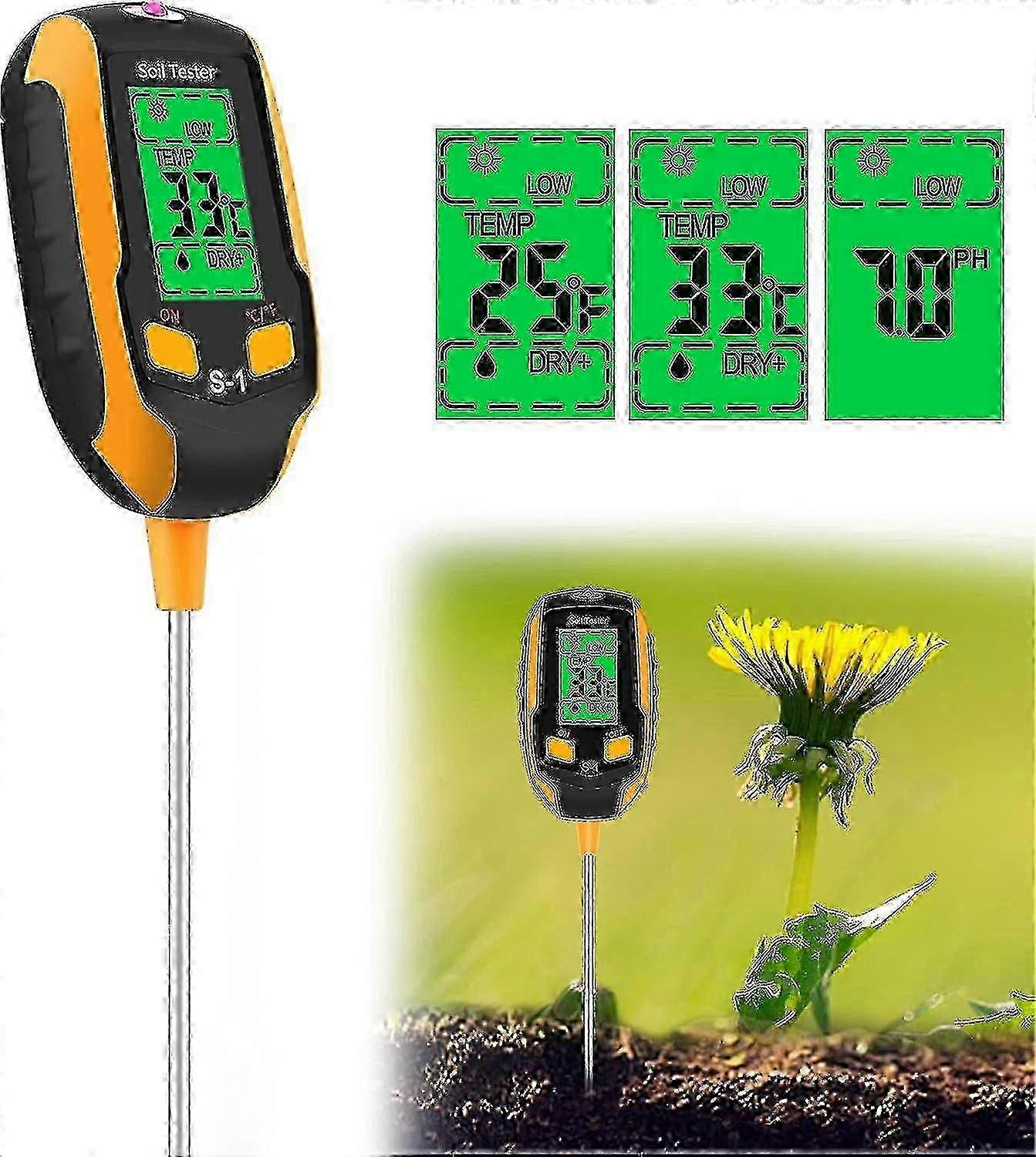 アップグレードされた 4 In 1 土壌 pH メーター、光 / pH/温度付き土壌湿度計、ガーデニング用デジタル植物温度計